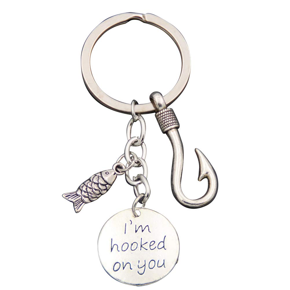 Amosfun Father's Day Keychain - Alloy Fishhook Keyring with Creative Fish Design - Perfect Gift for Dad, Husband, Fishermen - Great for Fishing Enthusiasts & Outdoor Adventures