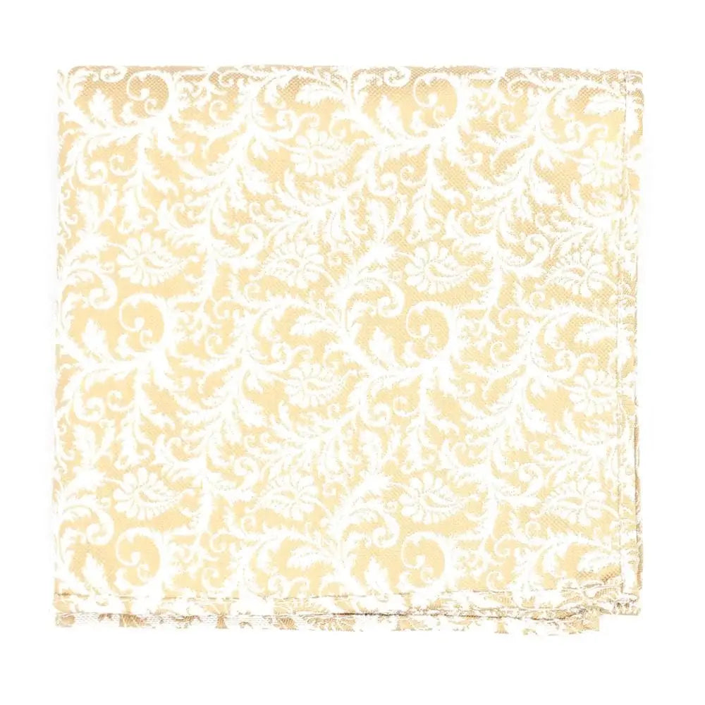 LA Smith Champagne Wedding Floral Paisley Tie and Pocket Square Set - Perfect for Weddings, Prom & Formal Events