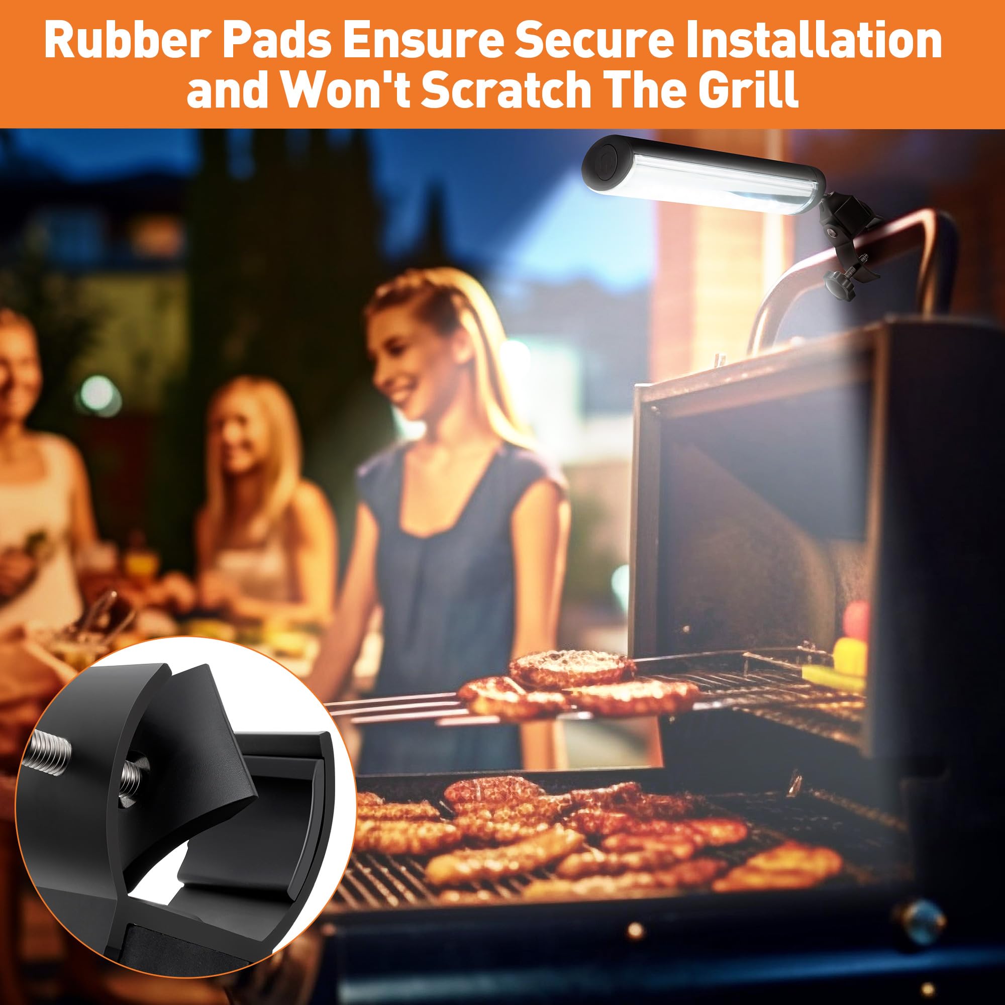 Meonum 2 Pack LED Grill Lights for Outdoor BBQ - 360° Adjustable C-Clamp, Battery Operated Barbecue Lighting with 12 Bright LEDs - Perfect for Night Grilling, Camping & Backyard Cookouts