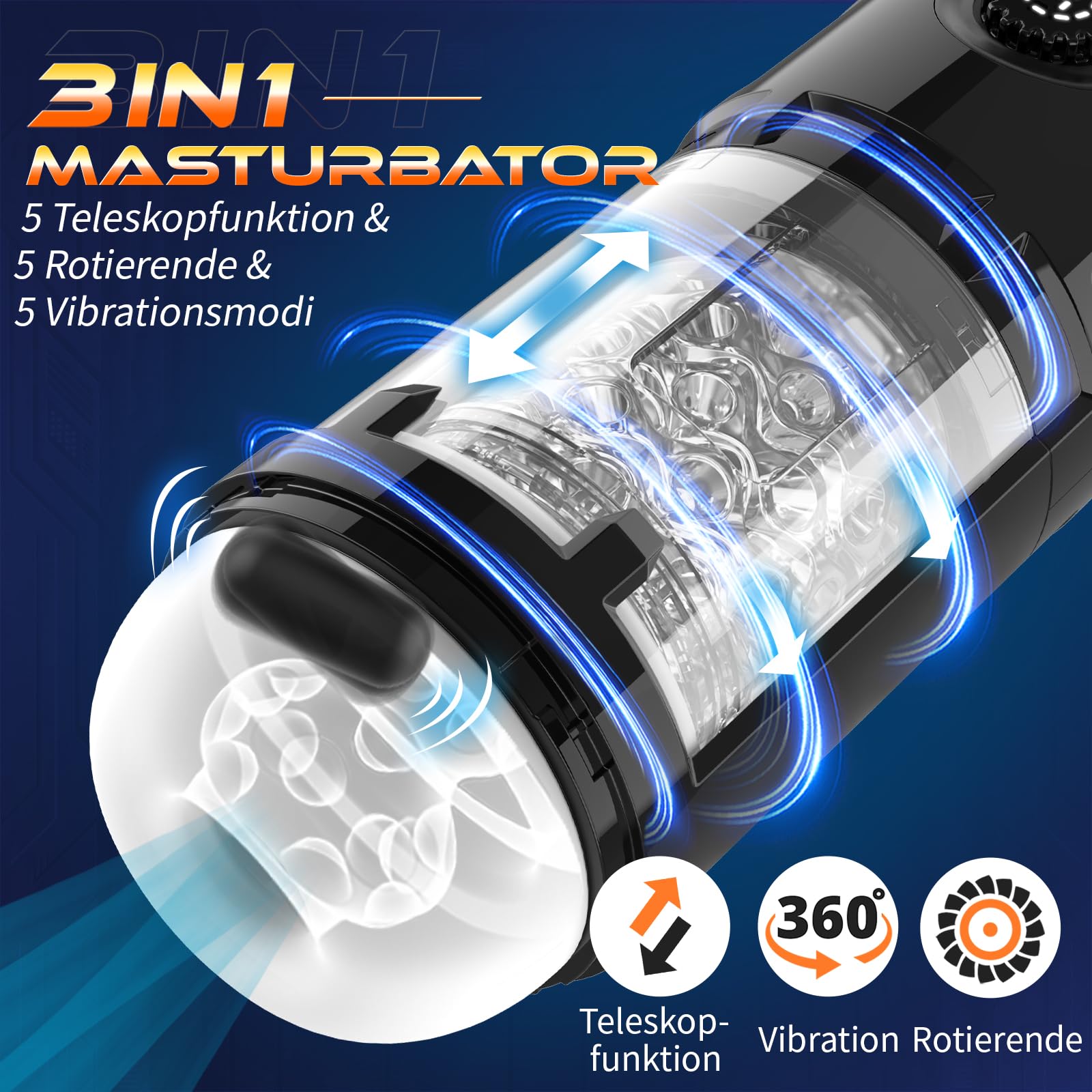 **5-Speed Telescopic & Rotating Male Masturbator - Silicone Vagina Sex Toy for Men with 5 Vibration Modes | Perfect for Solo Play, Couples & Discreet Pleasure**