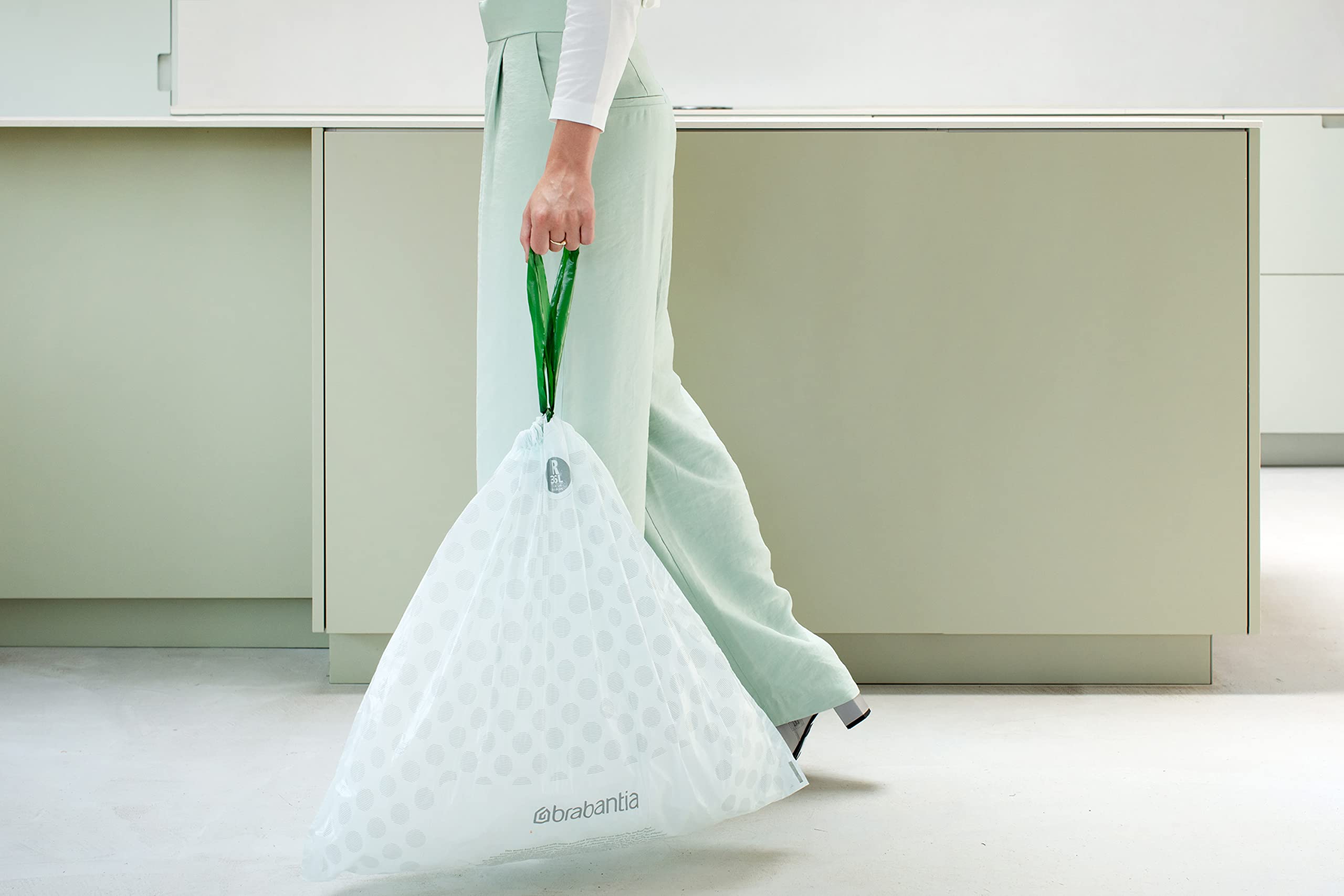 Brabantia PerfectFit Trash Bags Size B 1.3 Gallon - Thick Plastic Trash Can Liners with Drawstring Handles (40 Count) - Ideal for Small Bathroom, Office, or Bedroom Waste Bins