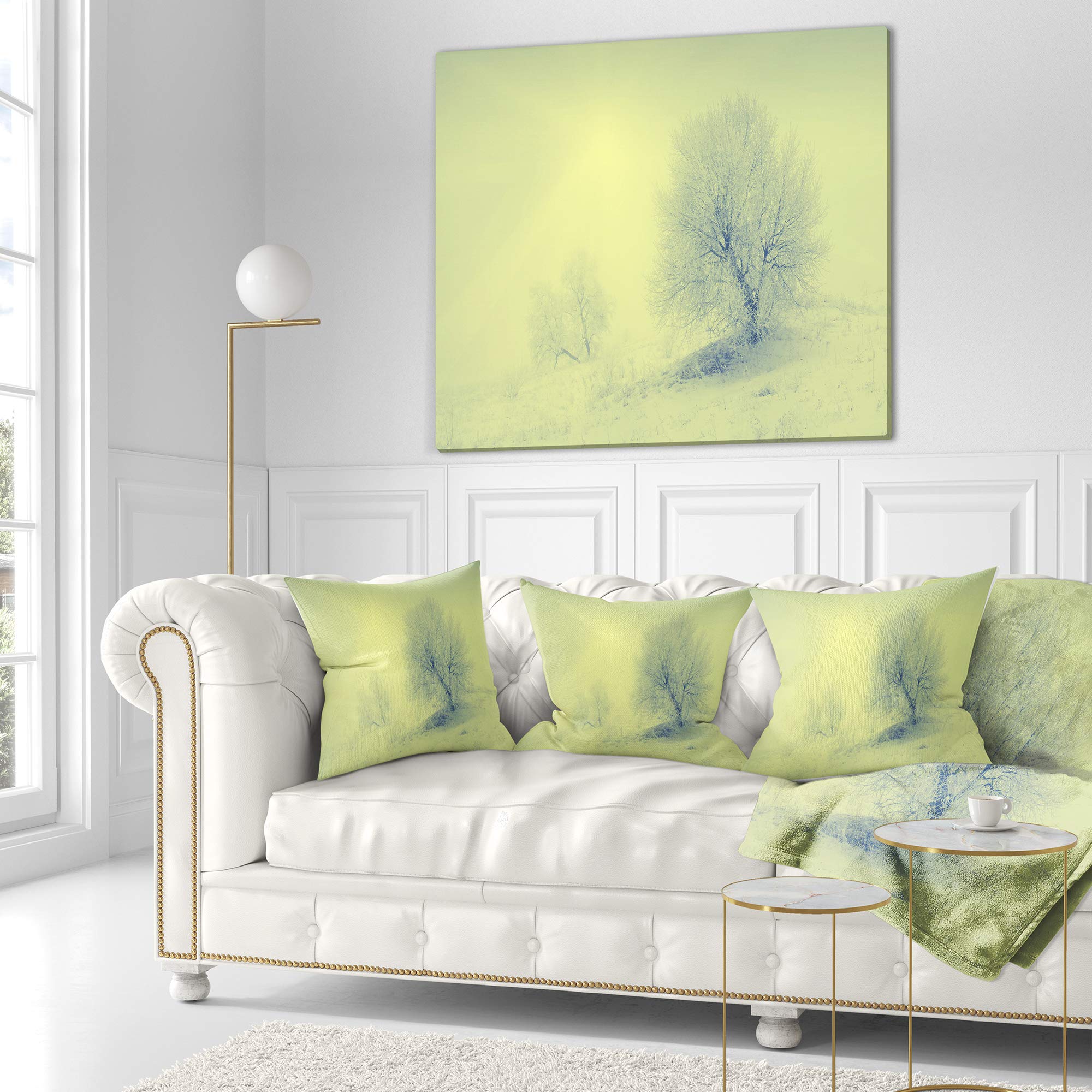 DesignQ CU14679 Decorative Throw Pillow Cushion - 18x18 Inches, Soft Green Square Pillow Cover for Sofa, Bed, Chair - Home Decor, Living Room, Bedroom Accent