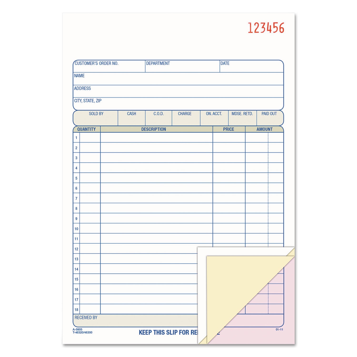 Adams® Multipart Sales Order Pad - 3-Part Carbonless, 5.56