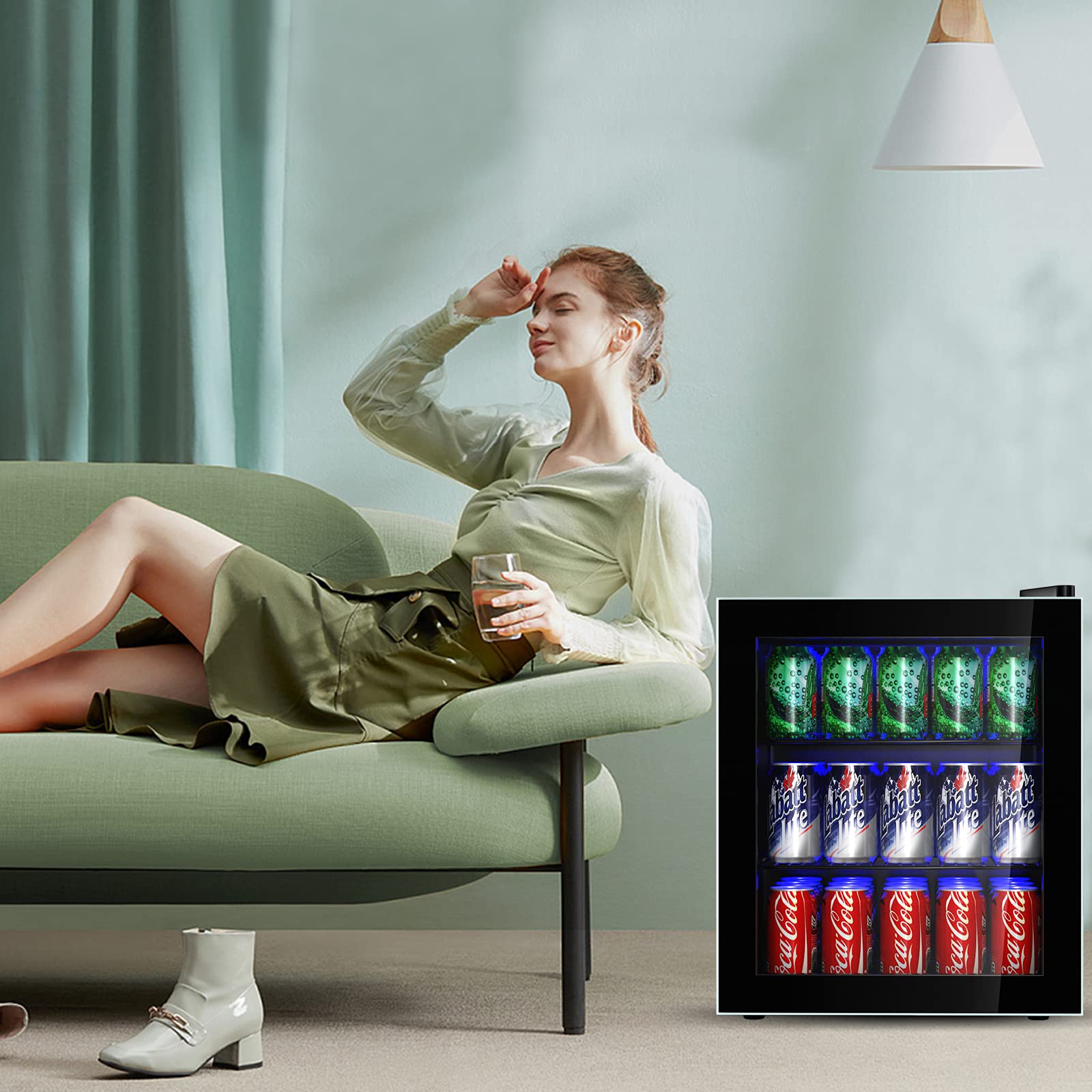ARLIME 60 Can Mini Fridge with Glass Door - Compact Beverage Refrigerator & Drink Dispenser for Office, Home, Kitchen & Bar - 1.6 Cu.Ft Adjustable Shelves Small Refrigerator - Perfect for Chilling Drinks, Storing Snacks & Organizing Your Space