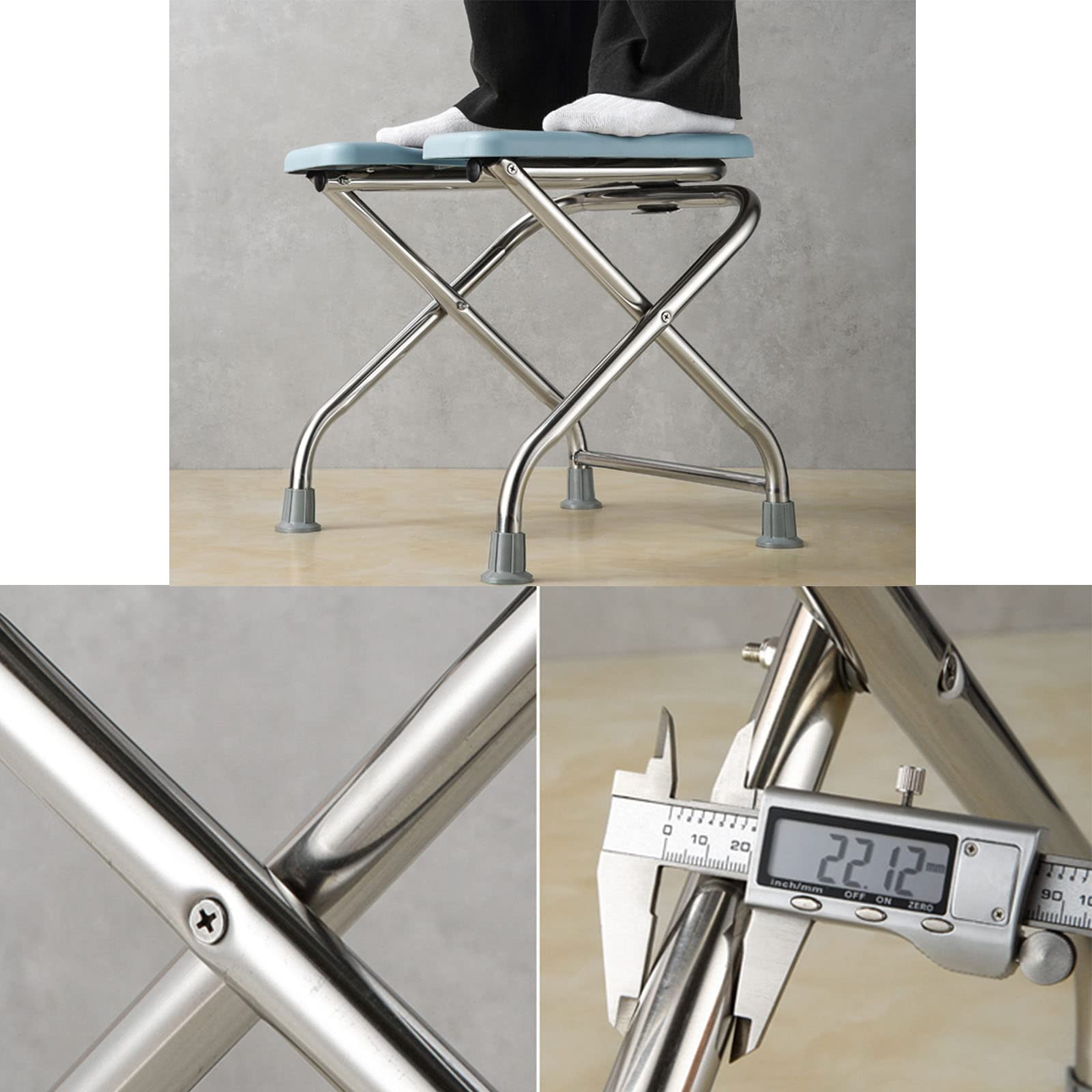 Foldable Portable Toilet Chair for Camping & Hiking - U-Shaped Stainless Steel Stool with 17