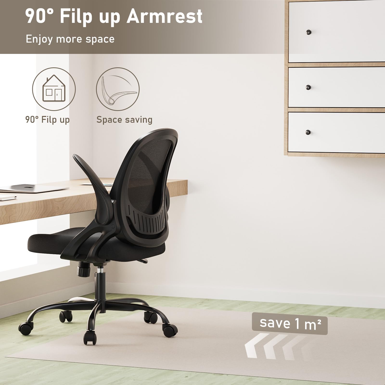 Ergonomic Mesh Office Chair with Lumbar Support - Adjustable Height Swivel Computer Desk Chair with Wheels & Flip-Up Arms - Perfect for Home Office, Gaming, and Workspace Comfort