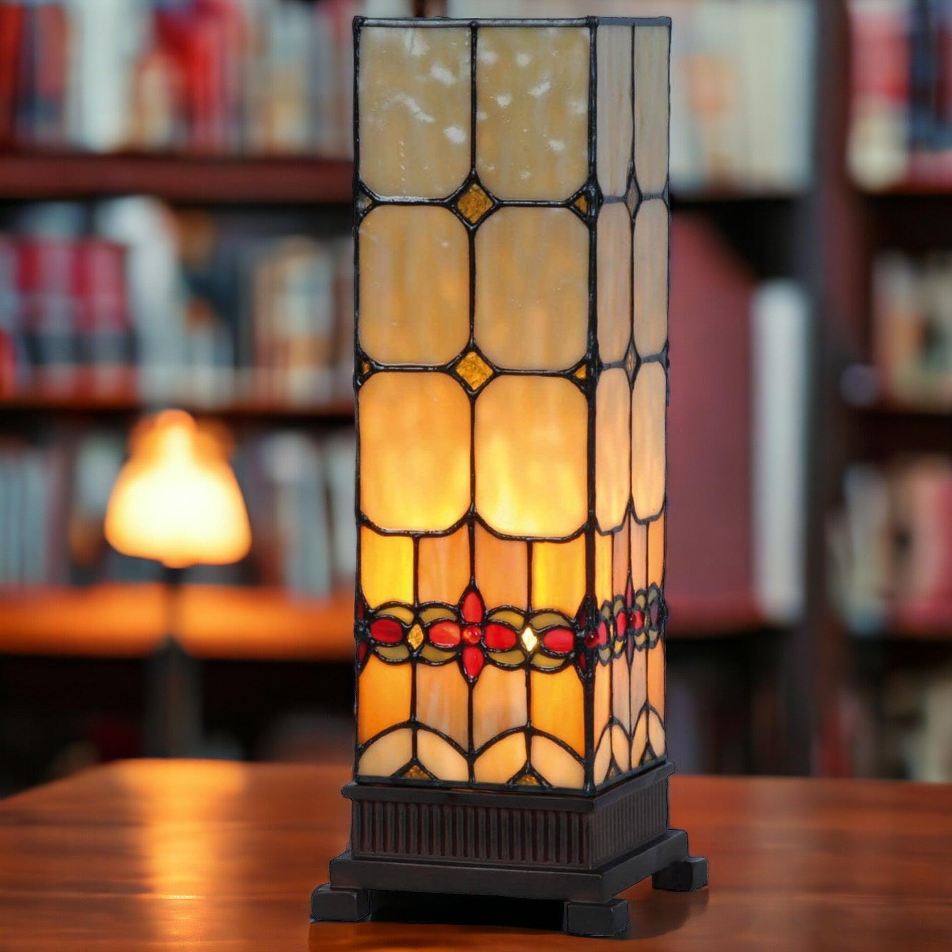 Atlantic Medium Square Tiffany Table Lamp - Stained Glass Shade, Vintage Home Decor for Living Room, Bedroom & Office - Perfect for Reading & Relaxing
