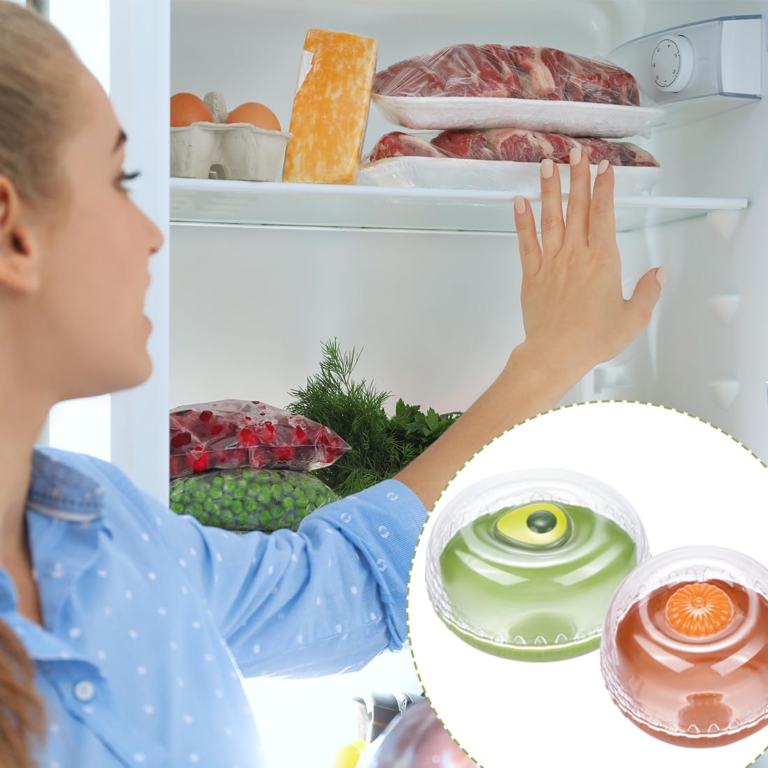 Reusable Vegetable and Fruit Storage Containers for Refrigerator - 2 Pack Airtight Food Savers with Lids for Avocados, Onions & Fresh Produce | Perfect for Meal Prep, Leftovers & Organizing Fridge