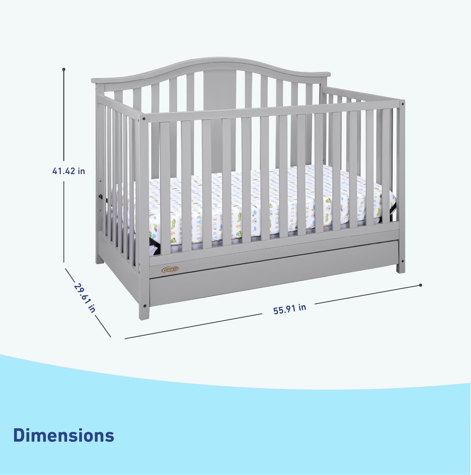 Graco Solano 4-in-1 Convertible Crib with Storage Drawer in Pebble Gray – GREENGUARD Gold Certified, Converts to Toddler & Full-Size Bed | Safe Nursery Furniture for Baby & Kids Room | Space-Saving Design with Built-in Storage