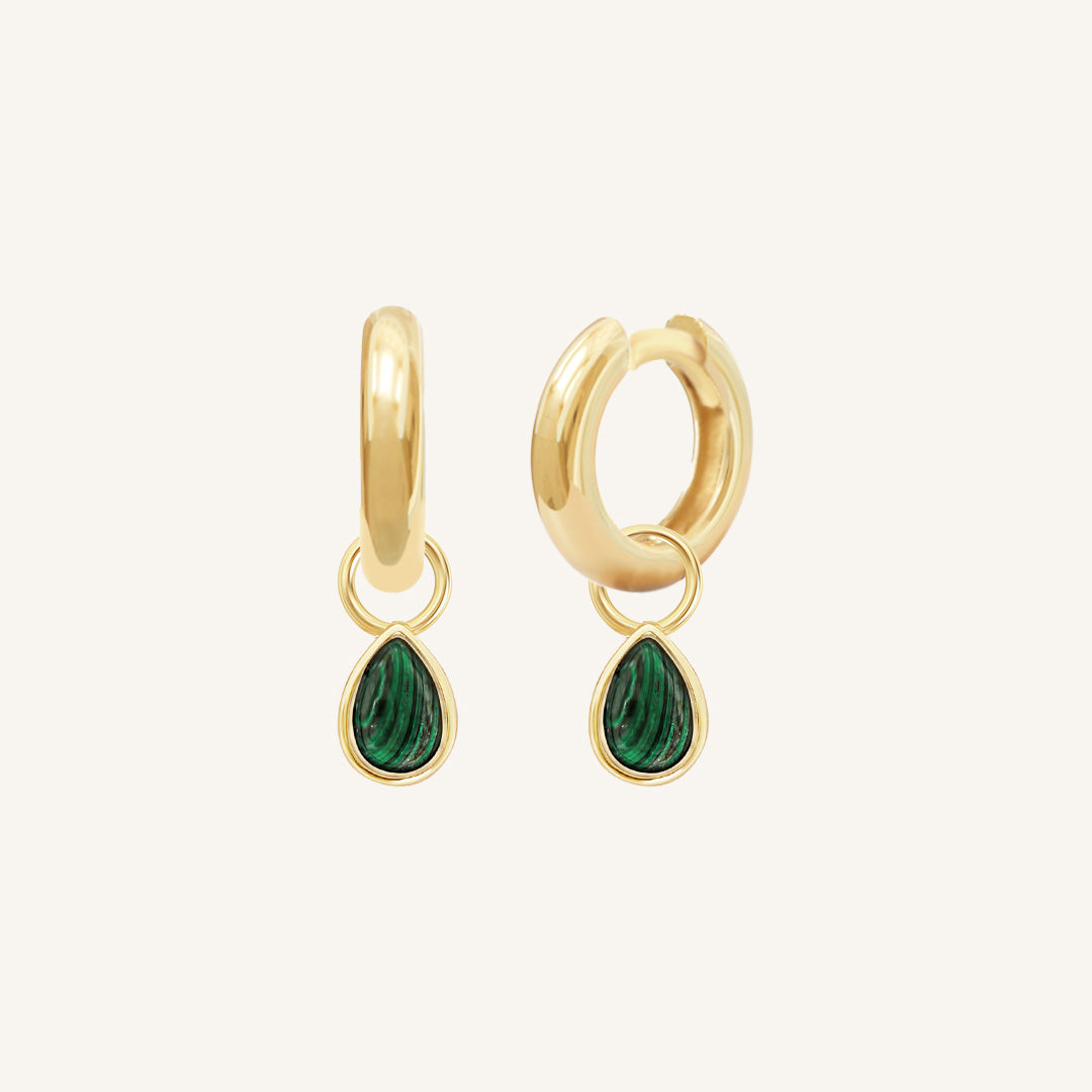Malachite Trove Charm Hoops - Elegant Green Gemstone Earrings for Women | Perfect for Boho, Hippie & Festival Fashion