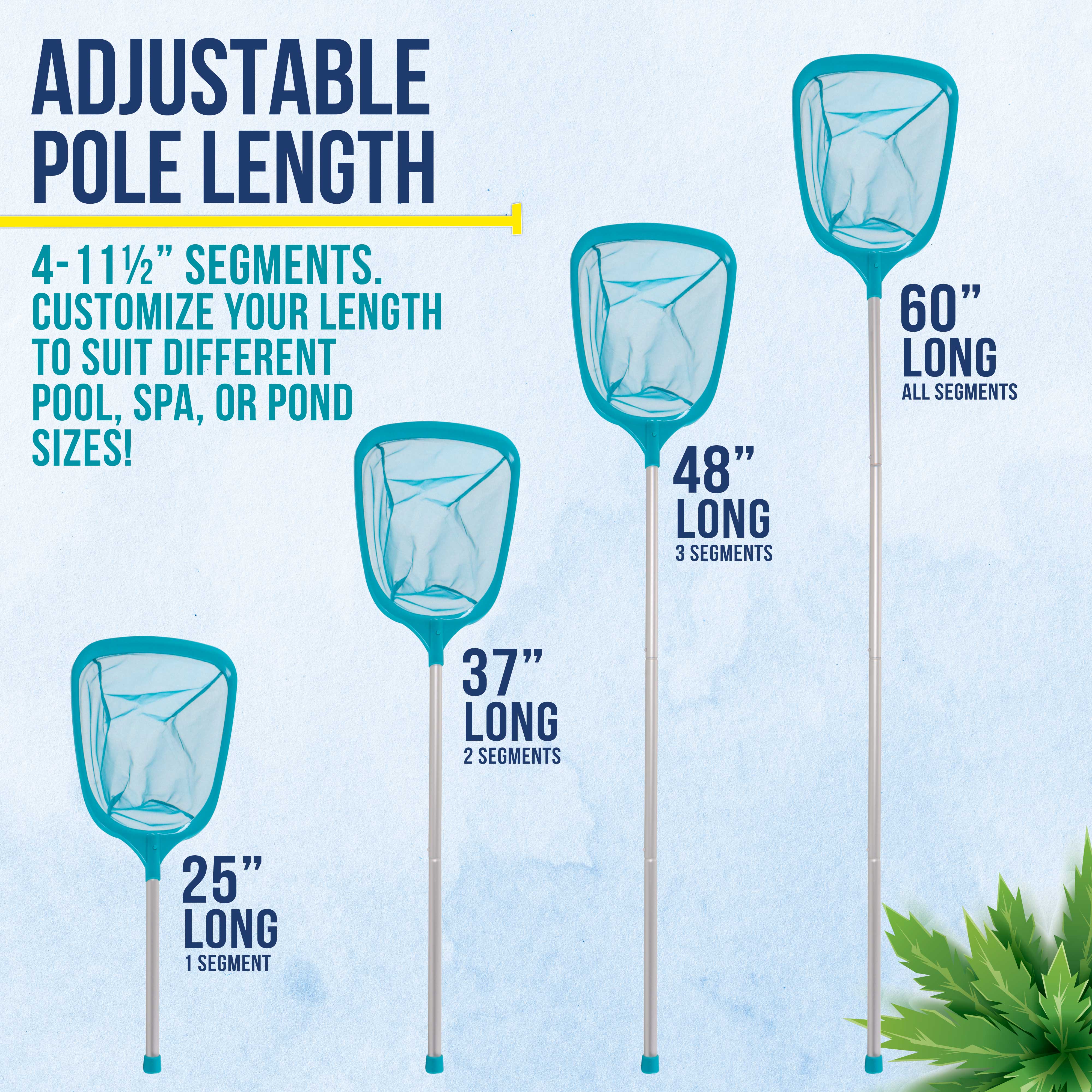 U.S. Pool Supply® 5ft Swimming Pool Leaf Skimmer Net with 4 Aluminum Pole Sections - 6