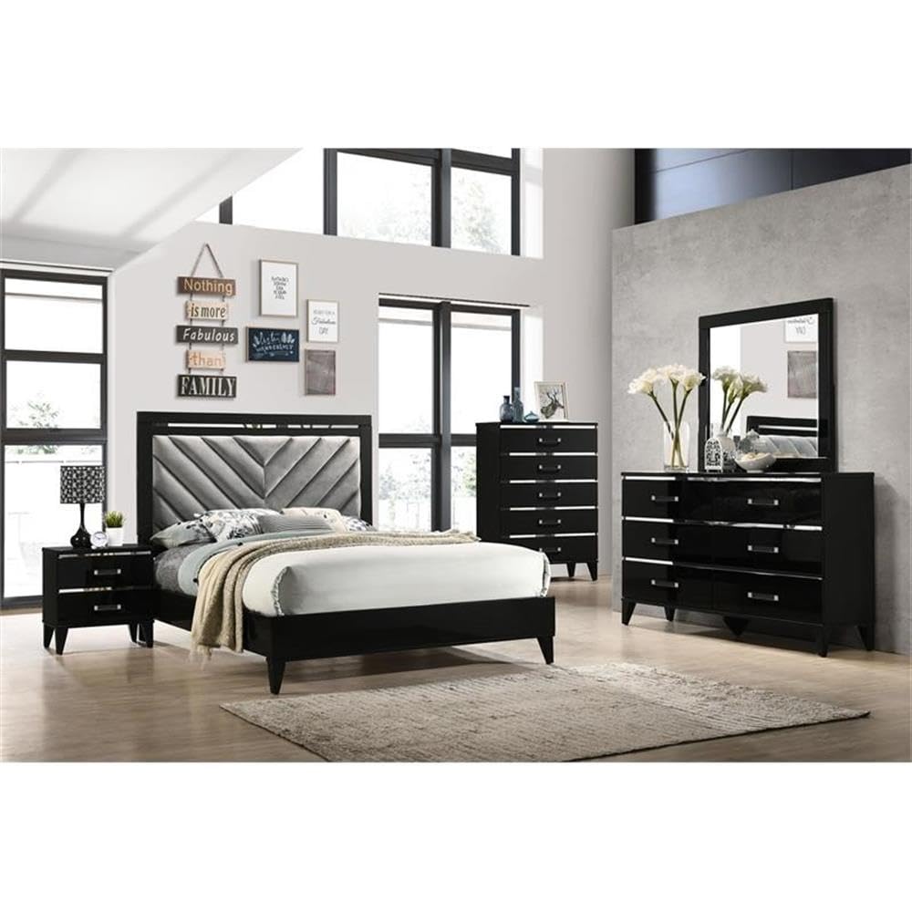Acme Chelsie Black Wooden 2-Drawer Nightstand with Acrylic Bar Handles - Modern Bedside Table for Bedroom Decor & Storage