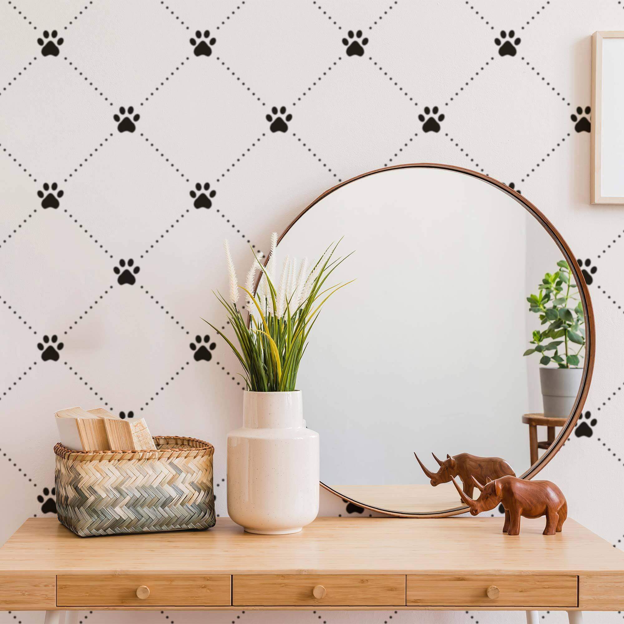 Black and White Dog Pattern Peel and Stick Removable Wallpaper - Self-Adhesive Pet Theme Decal for Nursery, Bedroom, or Living Room Decor
