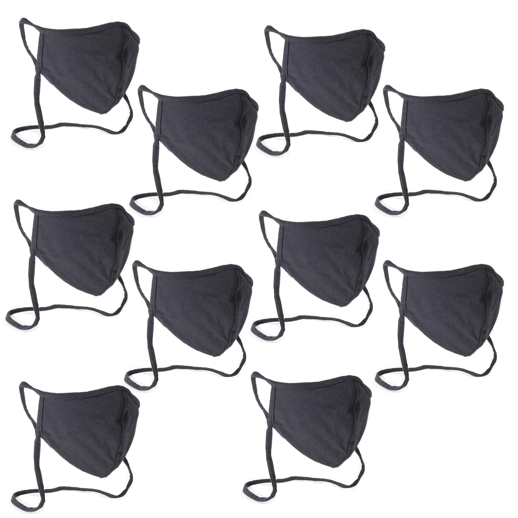Black Adjustable Cotton Face Mask for Adults - XL Size with Built-in Lanyard | 2-Layer Soft T-Shirt Material | Washable & Reusable | Made in USA | Perfect for Work, Travel & Daily Protection