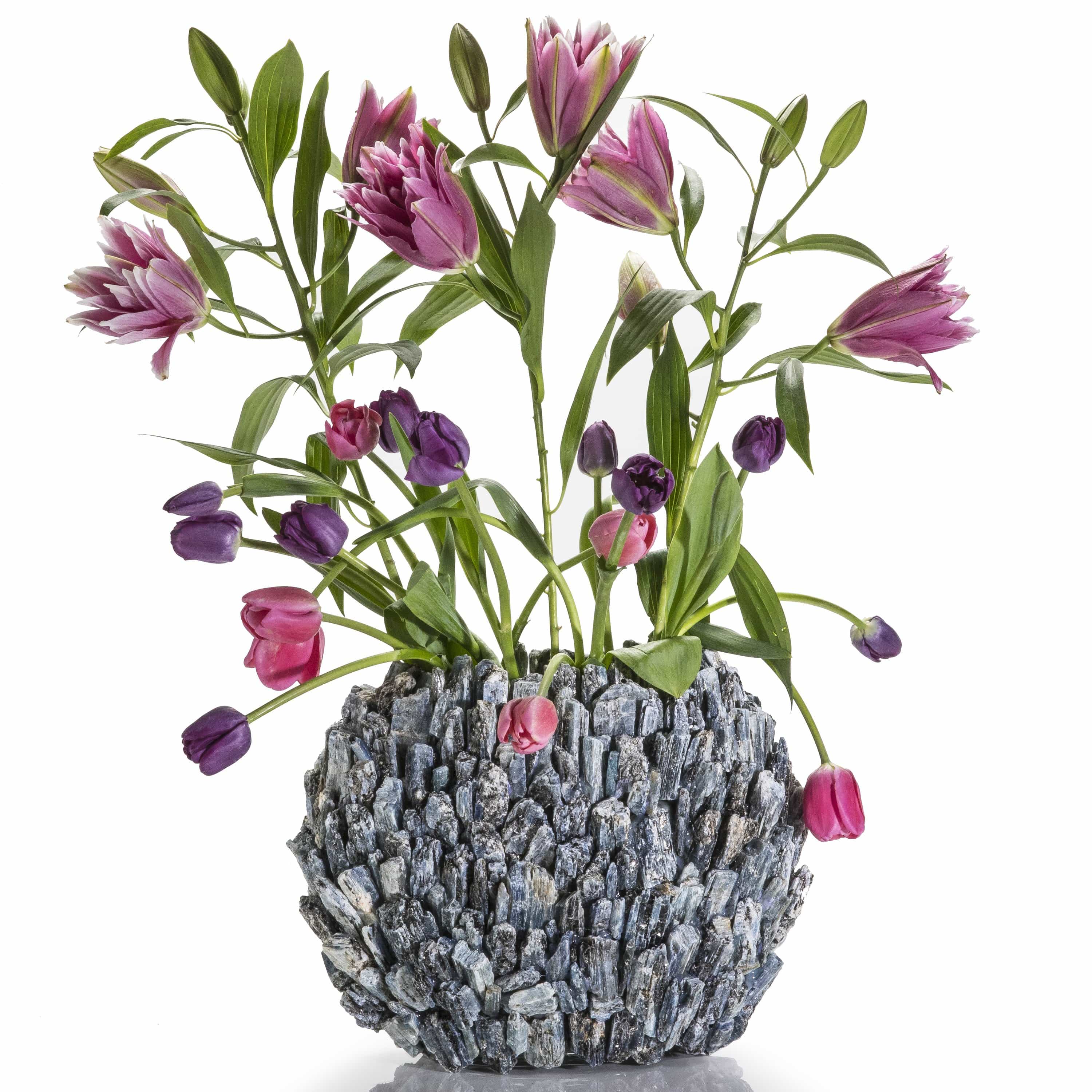 10.5 Inch Natural Kyanite Gemstone Vase - Handcrafted Blue Crystal Home Decor for Living Room, Office & Meditation Space