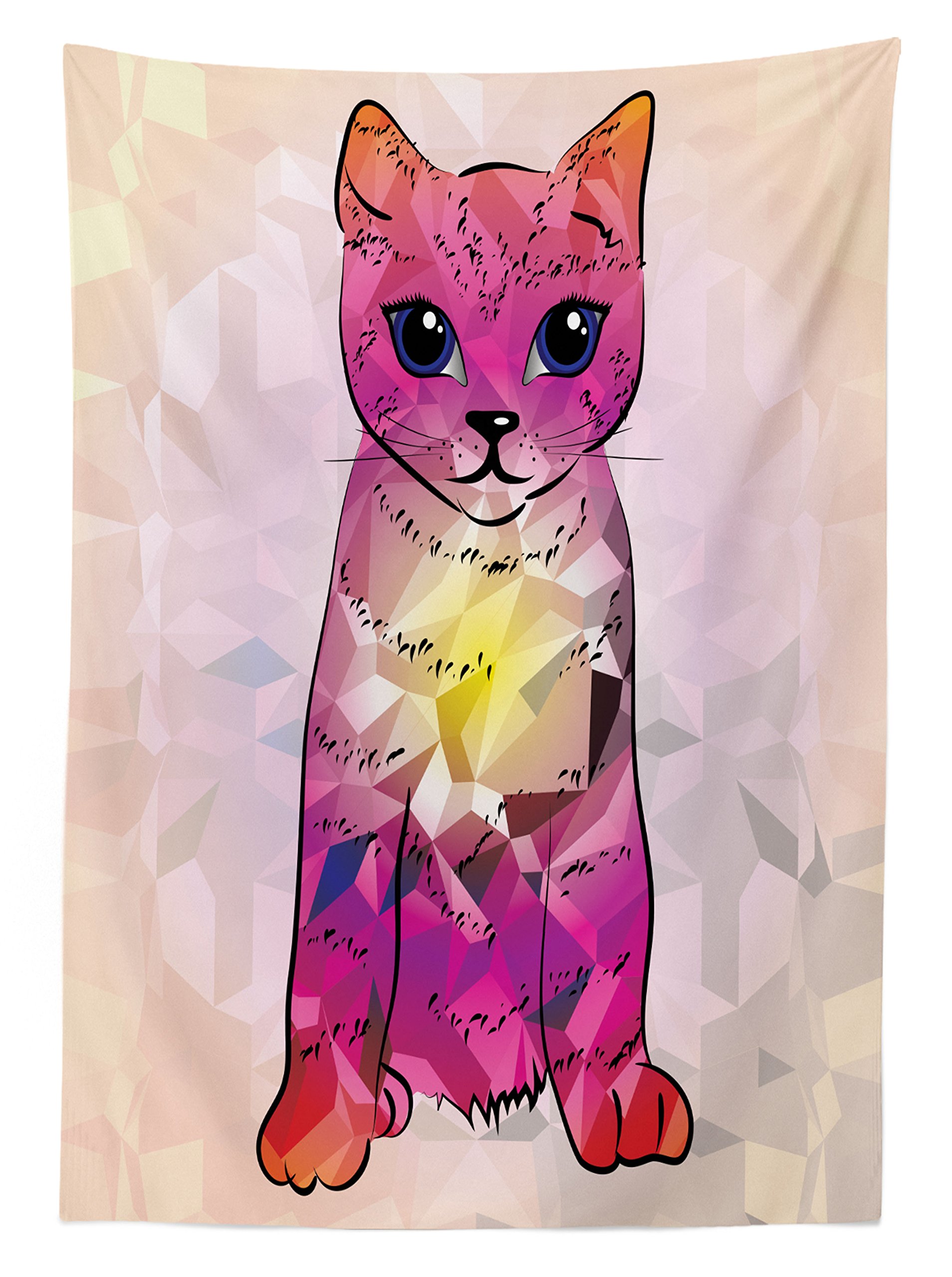 Ambesonne Cat Themed Outdoor Tablecloth - Geometric Digital Print with Retro Robot Cat Design, Washable Picnic Table Cover 58
