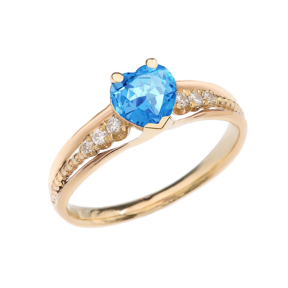 10K Yellow Gold Diamond & December Birthstone Heart Beaded Promise Ring for Women - Perfect Gift for Anniversary, Valentine's Day & Special Occasions