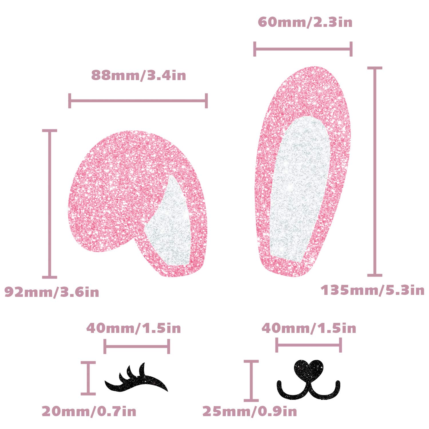 Pink Glitter Bunny Ears Cake Topper - Easter Rabbit Theme Party Decorations for Happy Birthday, Spring Celebrations & Easter Events - Perfect for Cake Decorating, Dessert Displays & Holiday Party Supplies