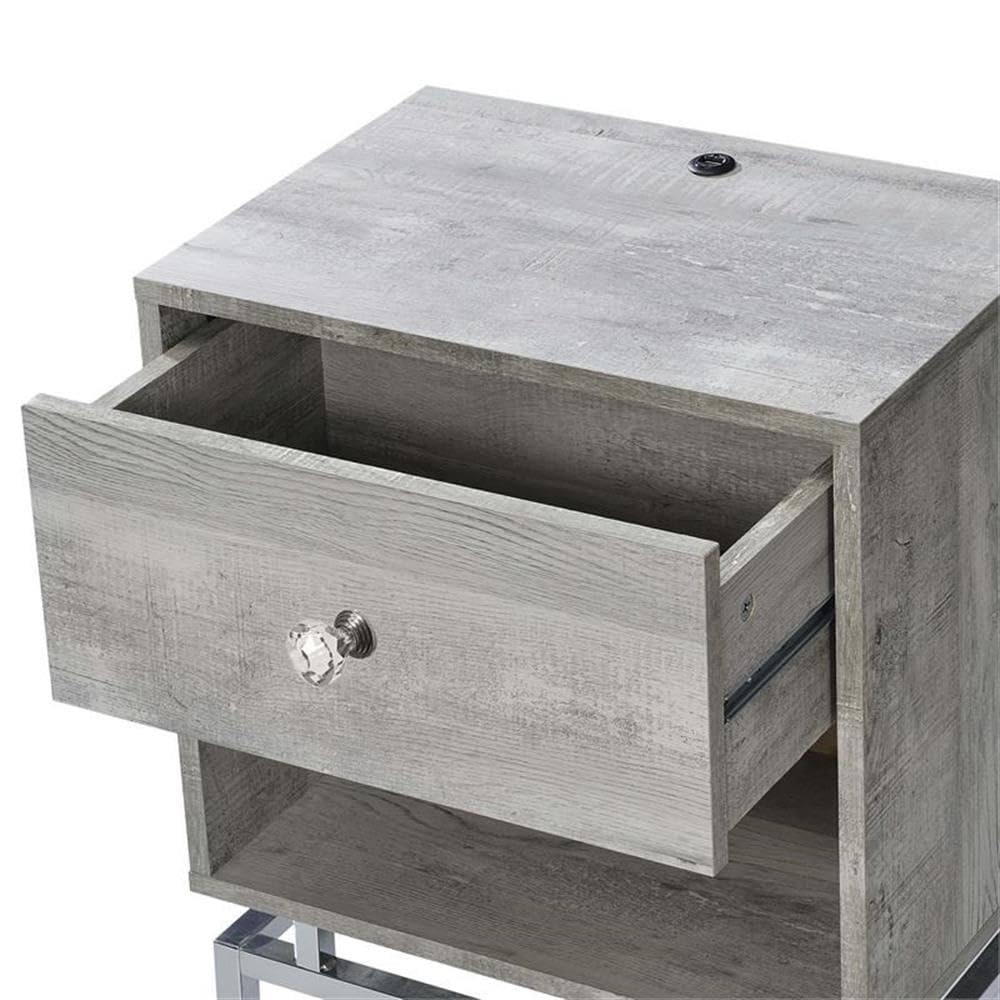 Light Gray Lyn Wood End Table with USB Port - Set of 2 | Modern Side Table for Living Room, Bedroom & Office | Fast Charging Nightstand with Storage Shelf