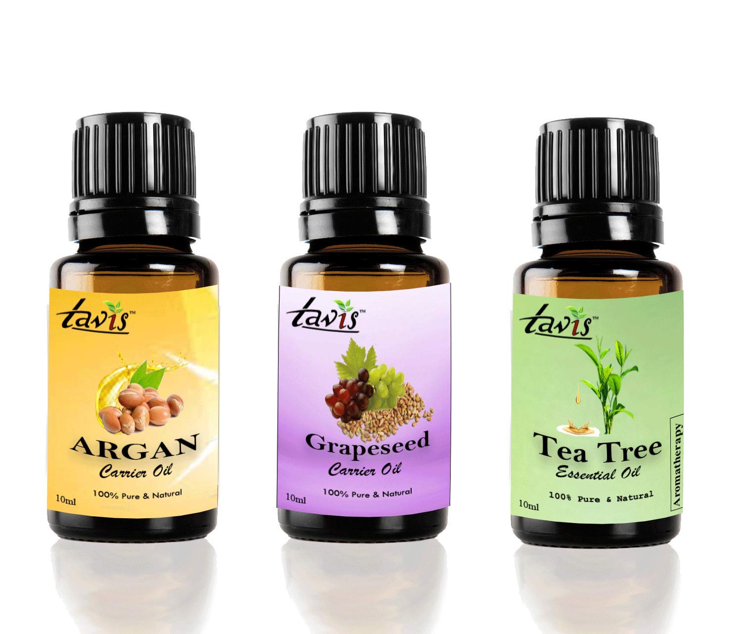 Pure Moroccan Argan Oil, Organic Grapeseed Oil & Tea Tree Essential Oil Set - For Hair Care, Skin Moisturizing & Aromatherapy Use