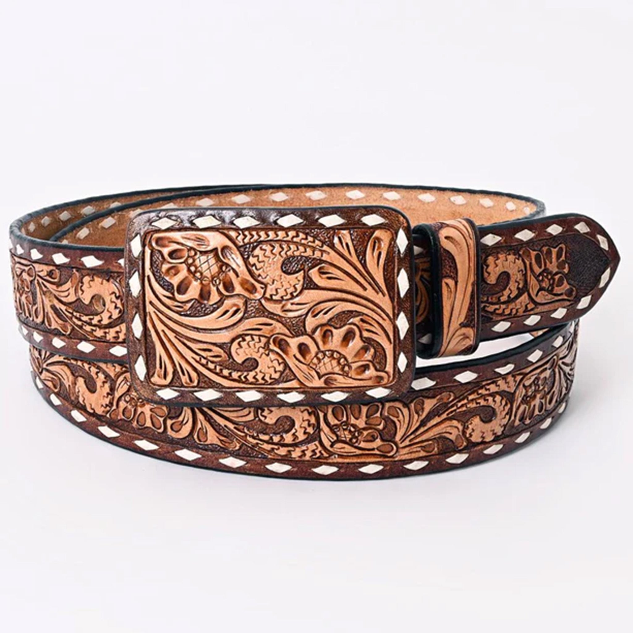 American Darling Women's Tooled Leather Belt - Handcrafted Genuine Leather Western Belt for Women - Perfect for Cowgirl Boots, Jeans & Western Fashion Outfits