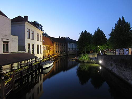 20x30 Inch Laminated Wall Poster - Vibrant Bruges Water Channel Night Scene for Home Decor - Perfect for Living Room, Bedroom & Office Framing - Waterproof & Fade-Resistant Art Print
