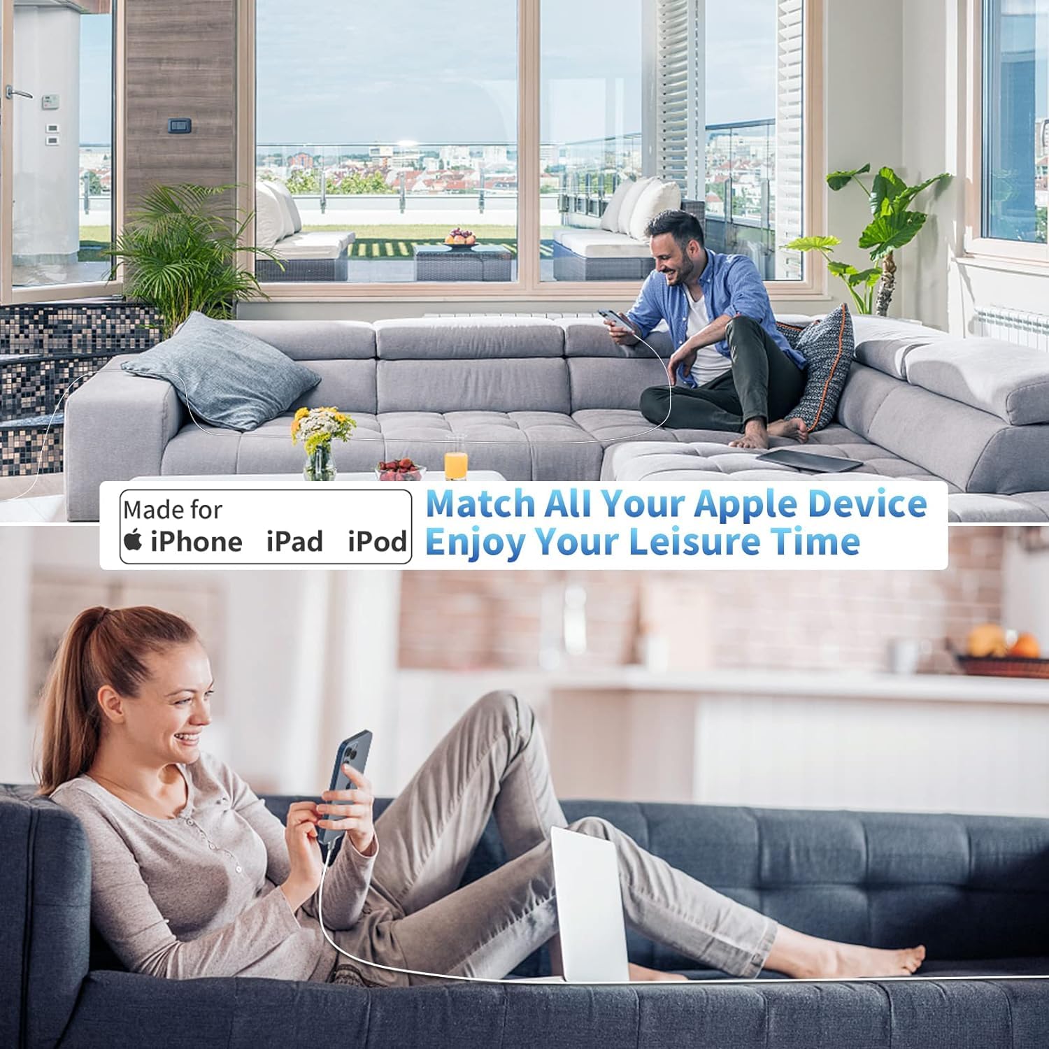 Apple MFi Certified 20W USB C Fast Charger Block & 2-Pack 6ft Cables for iPhone 16/16 Pro/16 Pro Max/16 Plus/15 Pro/15 Plus - Fast Charging for iPhone, iPad, AirPods | Perfect for Home, Office & Travel