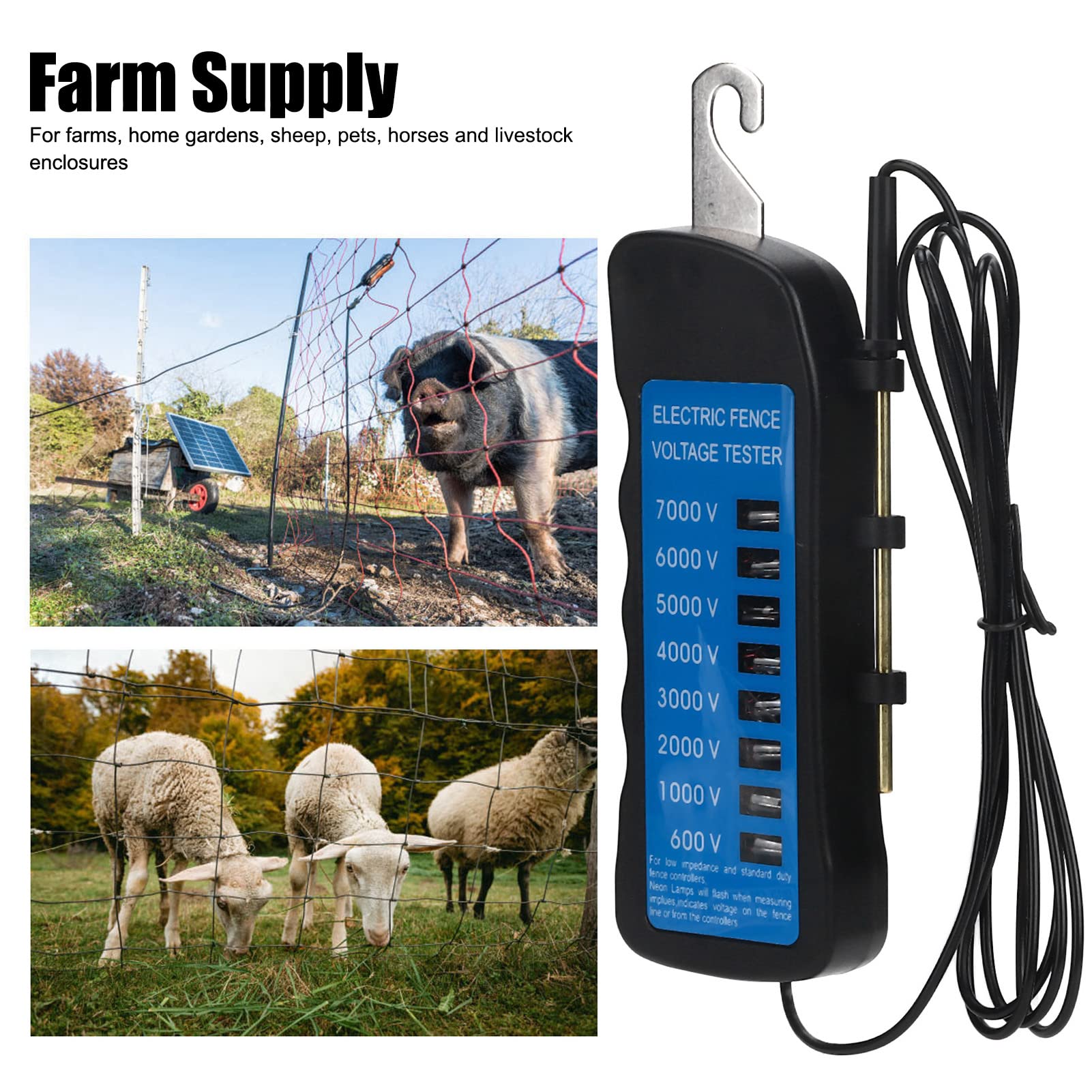 Atyhao 7KV Electric Fence Voltage Tester - Cold Resistant, Waterproof, 8 LED Lights, Low Impedance for Agricultural Use - Ideal for Farm Fencing, Livestock Containment, and Perimeter Security