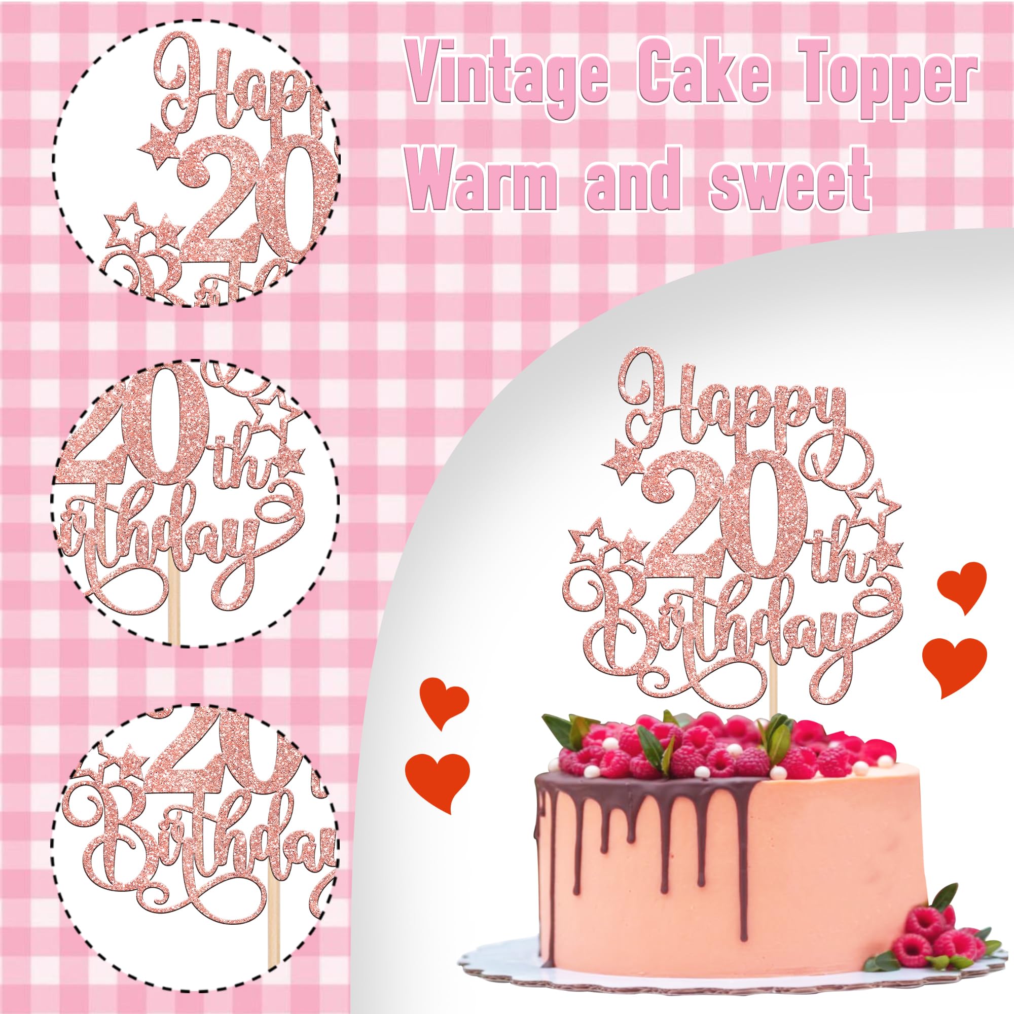 1 PCS Happy 20th Birthday Cake Topper - Glitter 