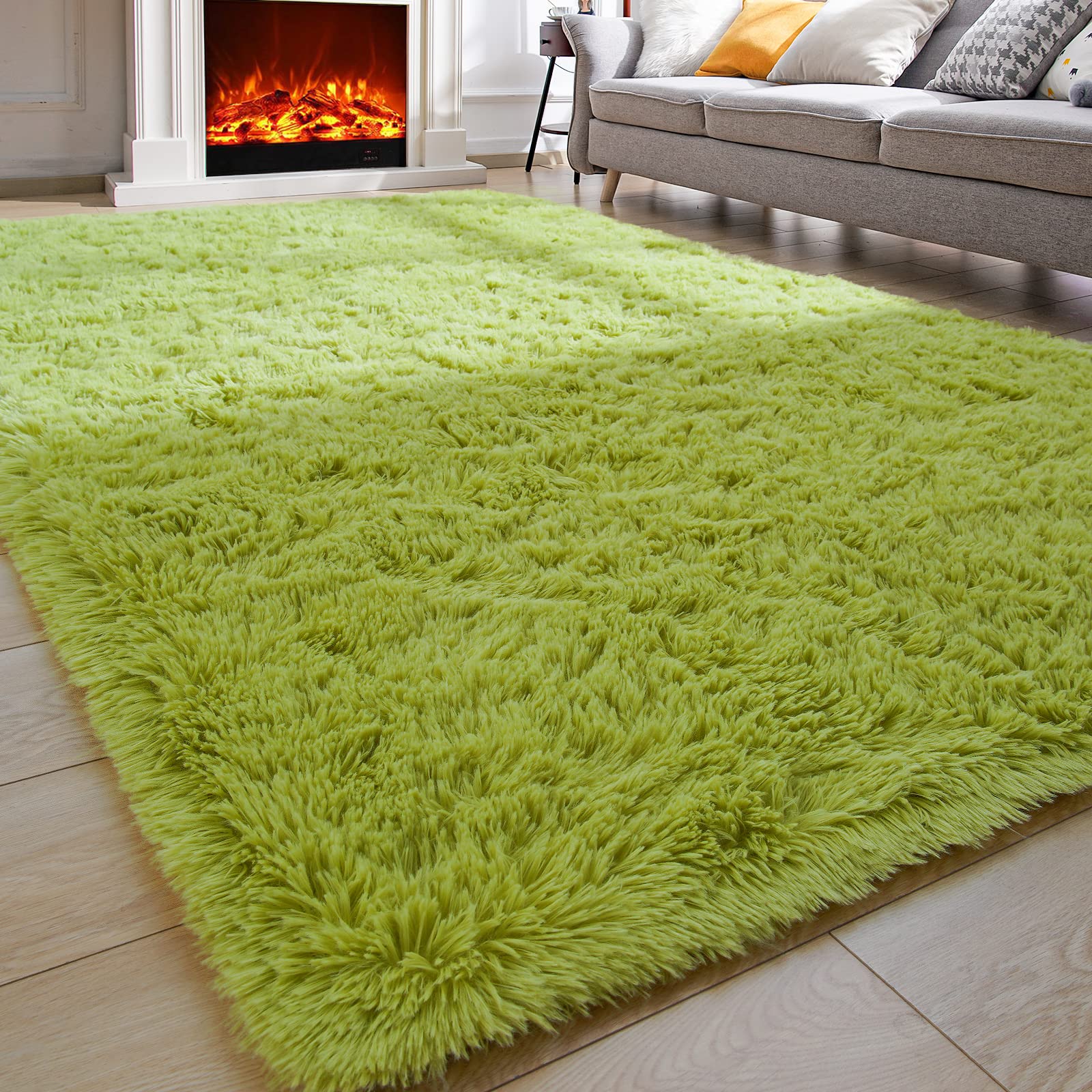 **Fluffy Shaggy Area Rug 5'x8' - Soft Green Shag Rug for Bedroom, Living Room & Nursery | Non-Slip Kids Rug, Cozy Dorm Carpet - Perfect for Home Decor & Floor Comfort**    *(Use in bedrooms, living rooms, nurseries, dorms, or as a plush accent rug for added warmth and style!)*