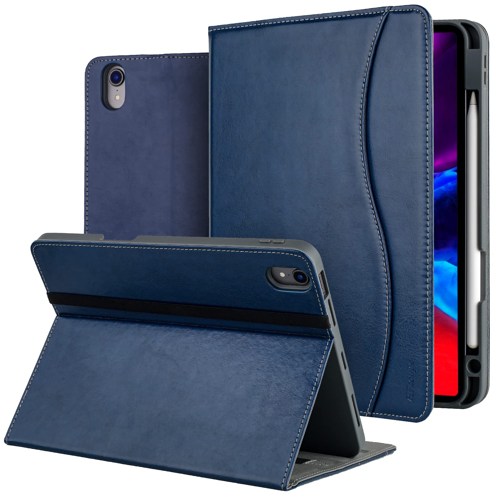 Premium iPad Air 5th/4th Generation Case (2022/2020 Model) - 10.9 Inch Folio Smart Cover with Pencil Holder & Storage Pocket | Supports Apple Pencil 2nd Gen Charging/Pairing | Auto Wake/Sleep Function | Perfect for Work, School & Travel - Blue