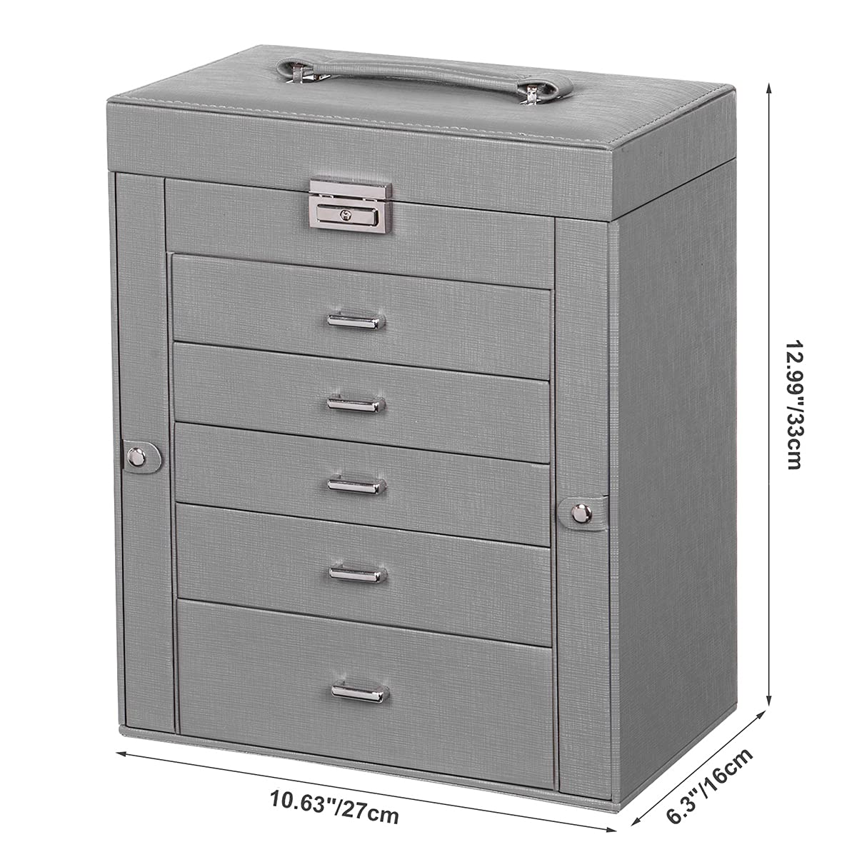 ANWBROAD 6-Tier Large Jewelry Organizer Box with Lock & Mirror - Faux Leather Jewelry Storage Case for Earrings, Rings, Necklaces, Bracelets - Perfect for Girls' Bedroom, Vanity & Travel Gift (JJB004)