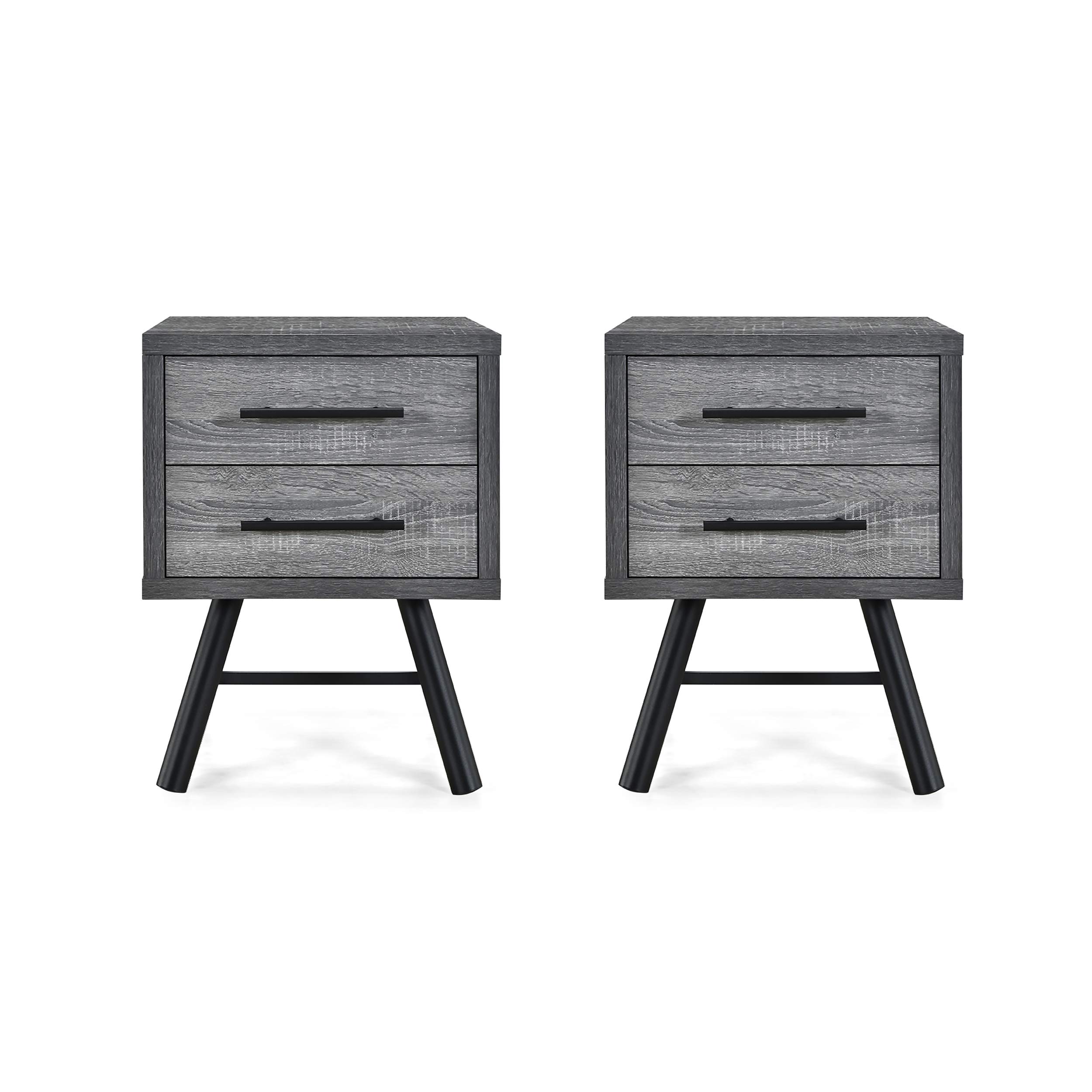 Christopher Knight Home Harrison Mid-Century Modern Nightstands (Set of 2), Sonoma Gray Oak & Black - Stylish Bedroom Side Tables for Master Bedroom, Guest Room or Apartment