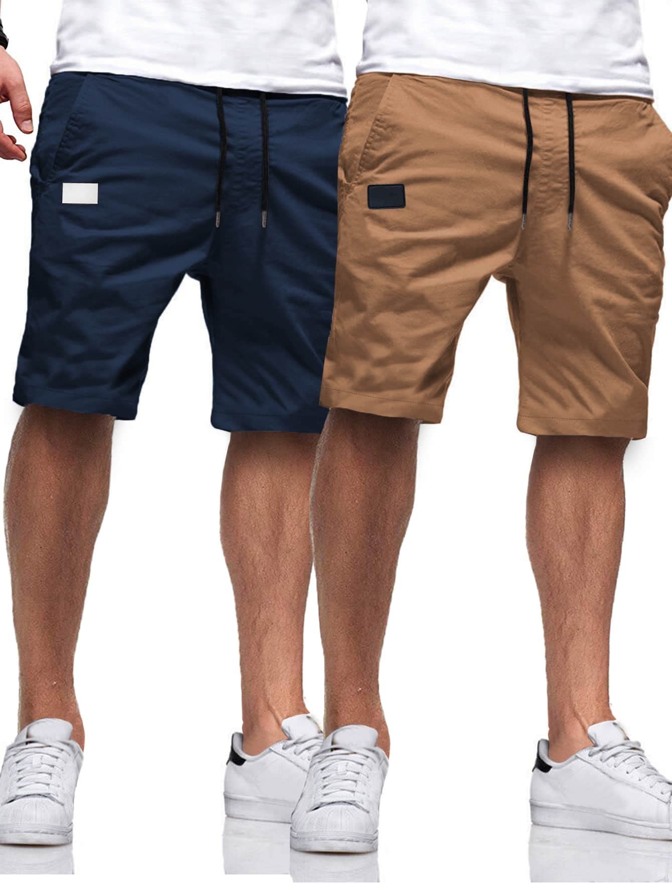 HDZWW Men's Casual Shorts 2-Pack - Breathable Summer Beach Shorts with Drawstring & Patched Design (Multicolor, XL) - Perfect for Swimming, Gym, and Outdoor Activities