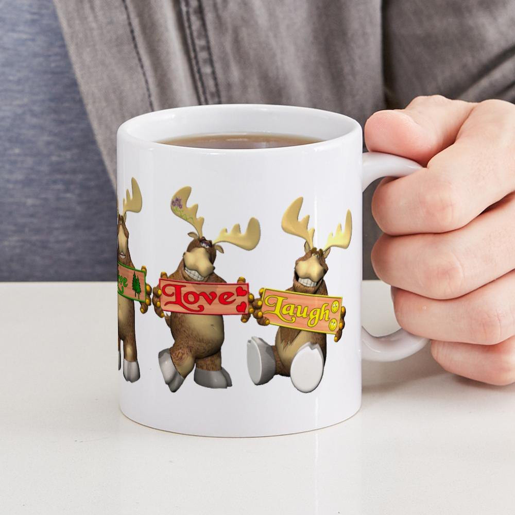 11 oz (325 ml) Ceramic Coffee Mug - Moose Joy Design by CafePress | Perfect for Hot Beverages, Office Use & Gifts