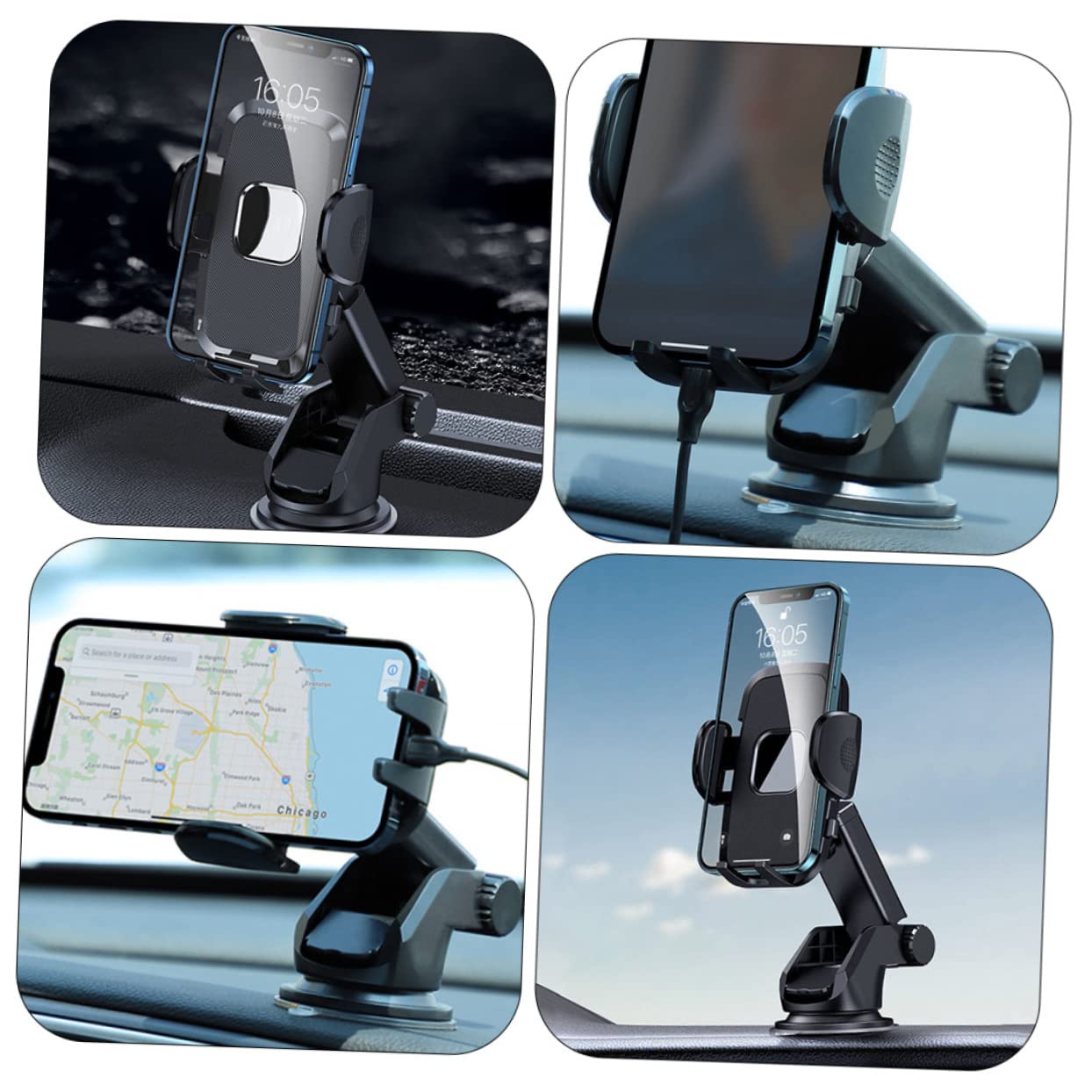 Universal Car Phone Holder 4-Pack - 360° Rotatable Dashboard & Air Vent Mount for iPhone, Samsung, GPS - Perfect for Commuting, Road Trips & Hands-Free Driving