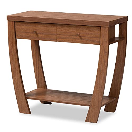 BOWERY HILL Walnut Brown Finished Wood 2-Drawer Console Table - Entryway Sofa Table, Hallway Furniture, Living Room Side Table for Home Decor