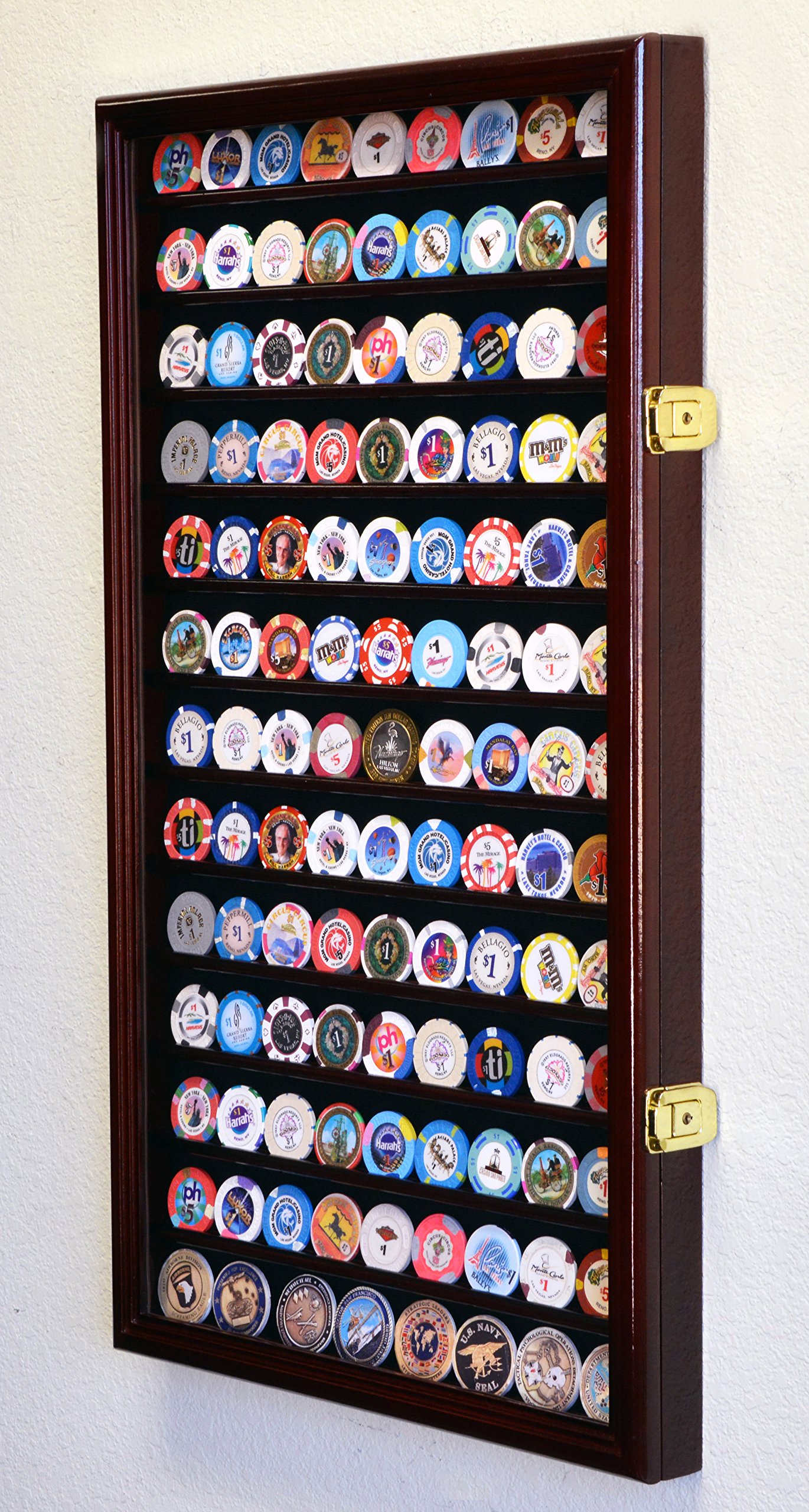 Premium Casino Coin Chips Display Case - Holds 117 Large Casino Tokens with 98% UV Protection & Secure Locking System - Perfect for Casino Nights, Poker Tournaments & Game Room Decor