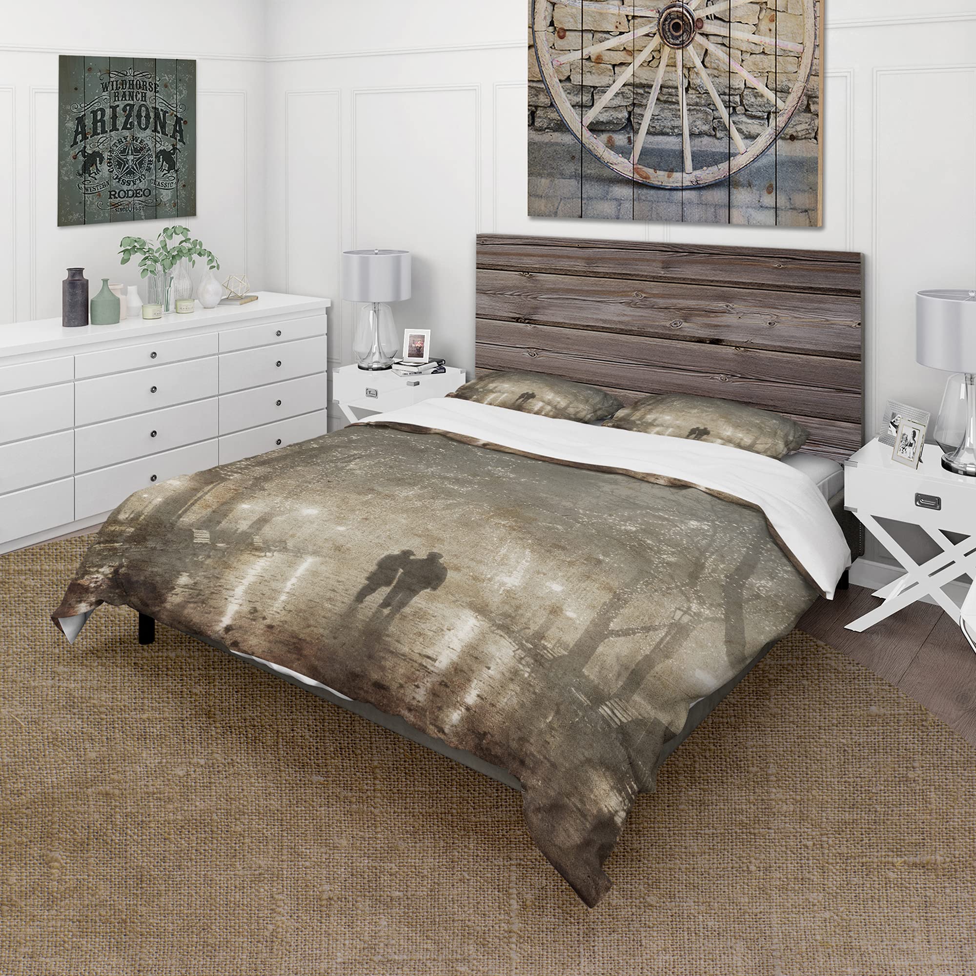 DesignQ Night Lights Country Duvet Cover Set - King Size 3-Piece Bedding for Couples | Cozy All-Season Landscape Bedroom Decor