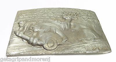 Handcrafted Cast Aluminum Deer Sculpture with Hunter - Vintage Folk Art Decor for Home, Office, or Garden