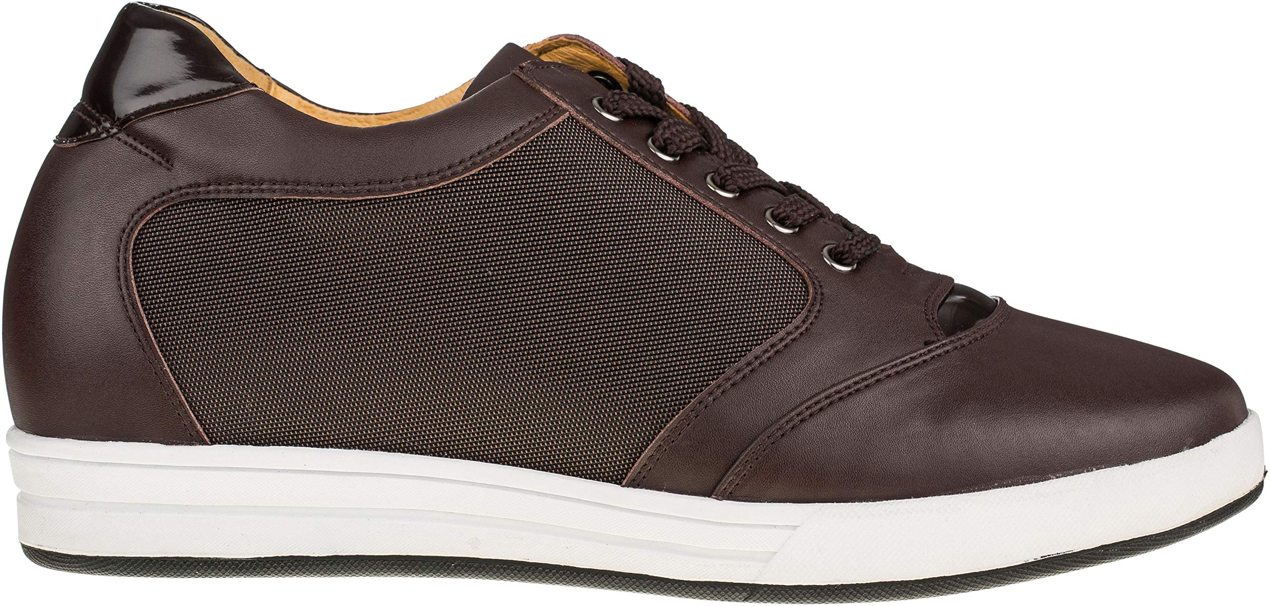 TOTO Men's Invisible Elevator Shoes - 3.2 Inches Height Increase, Dark Brown Leather & Mesh Lace-up Casual Sneakers - Size 11 D(M) US - Perfect for Work, Dating & Everyday Wear (Model A53271)