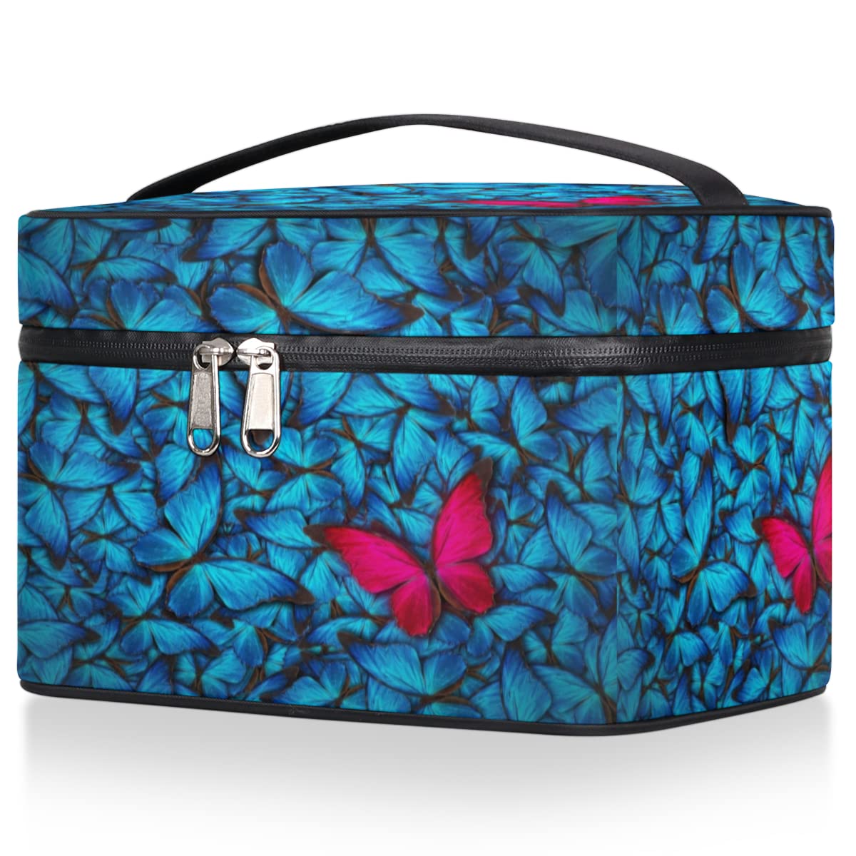 Blue Butterfly Makeup Bag Organizer - Waterproof Travel Toiletry Bag for Women, Portable Cosmetic Storage Case with Zipper, Multicolor (Standard Size) - Perfect for Travel, Gym, and Daily Makeup Organization