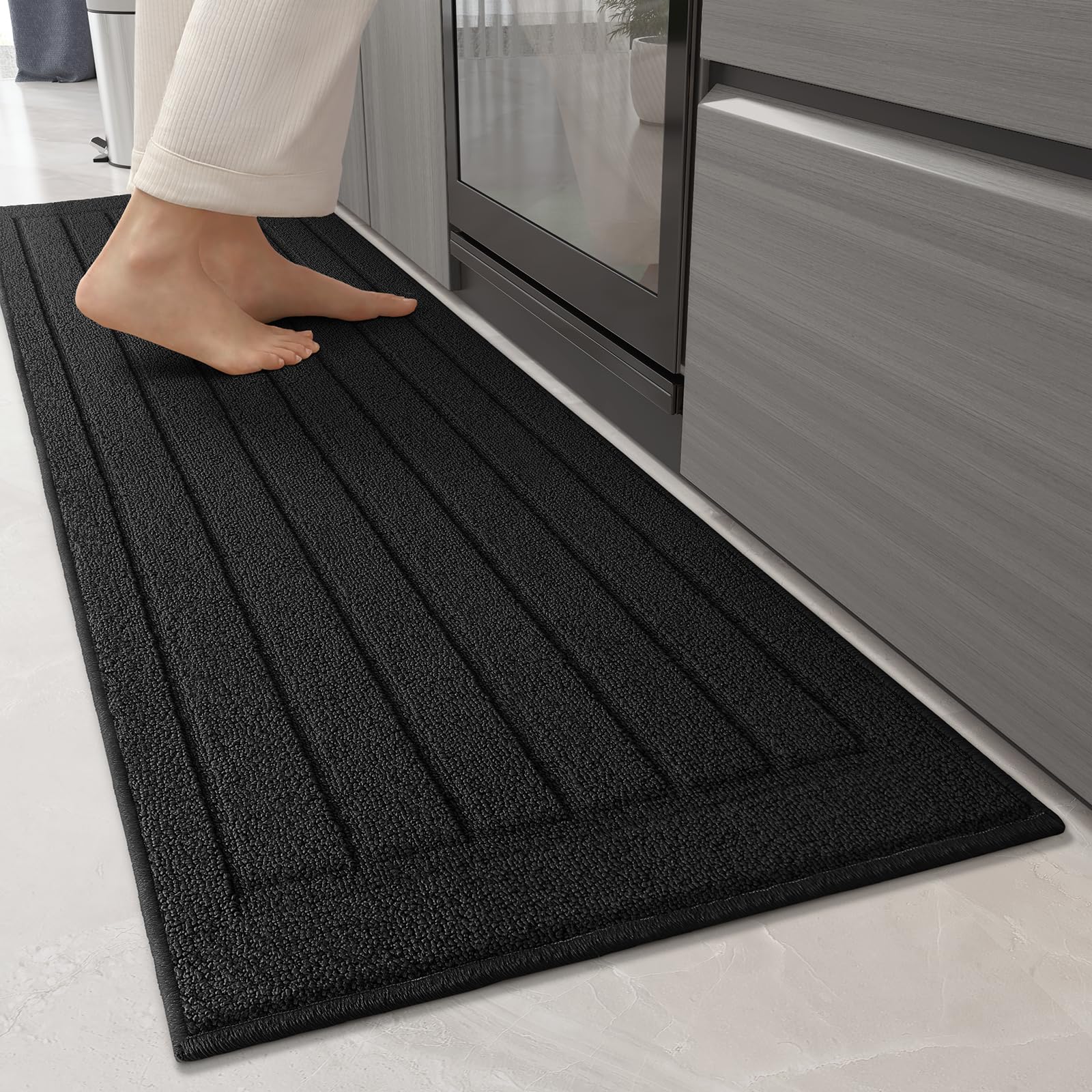 Color G Non-Skid Washable Kitchen Runner Rug - Absorbent 17”x59“ Black Floor Mat for Sink Area, Perfect for Kitchen, Laundry Room & Bathroom