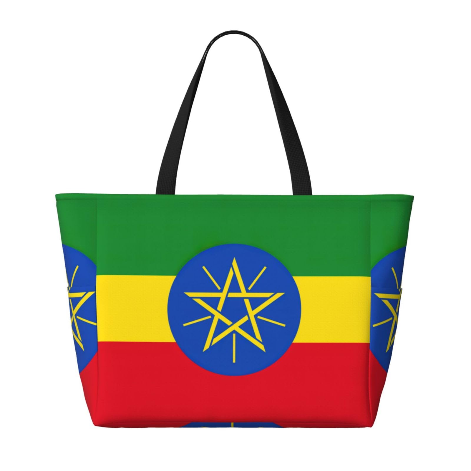 Ethiopia Flag Beach Bag - Large Tote for Travel & Women | Black