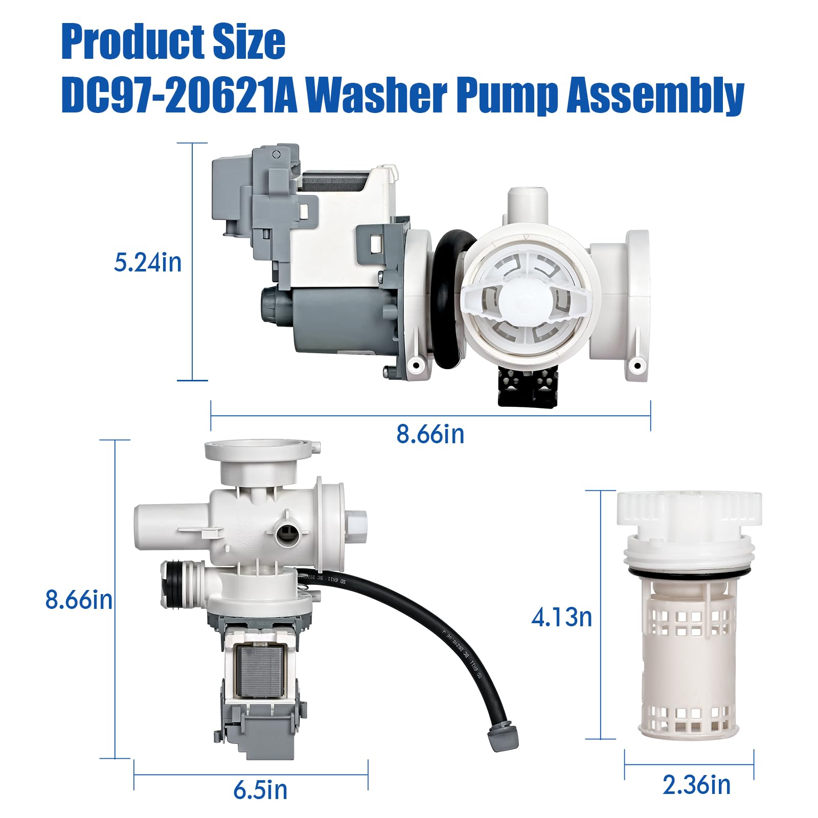 Samsung Washing Machine Drain Pump Motor Replacement - DC97-20621A Washer Pump Assembly (OEM Part) Compatible with DC31-00187A, 4959632, AP6807020, PS12592830, EAP12592830 - Perfect for Laundry Room Repairs & Appliance Maintenance