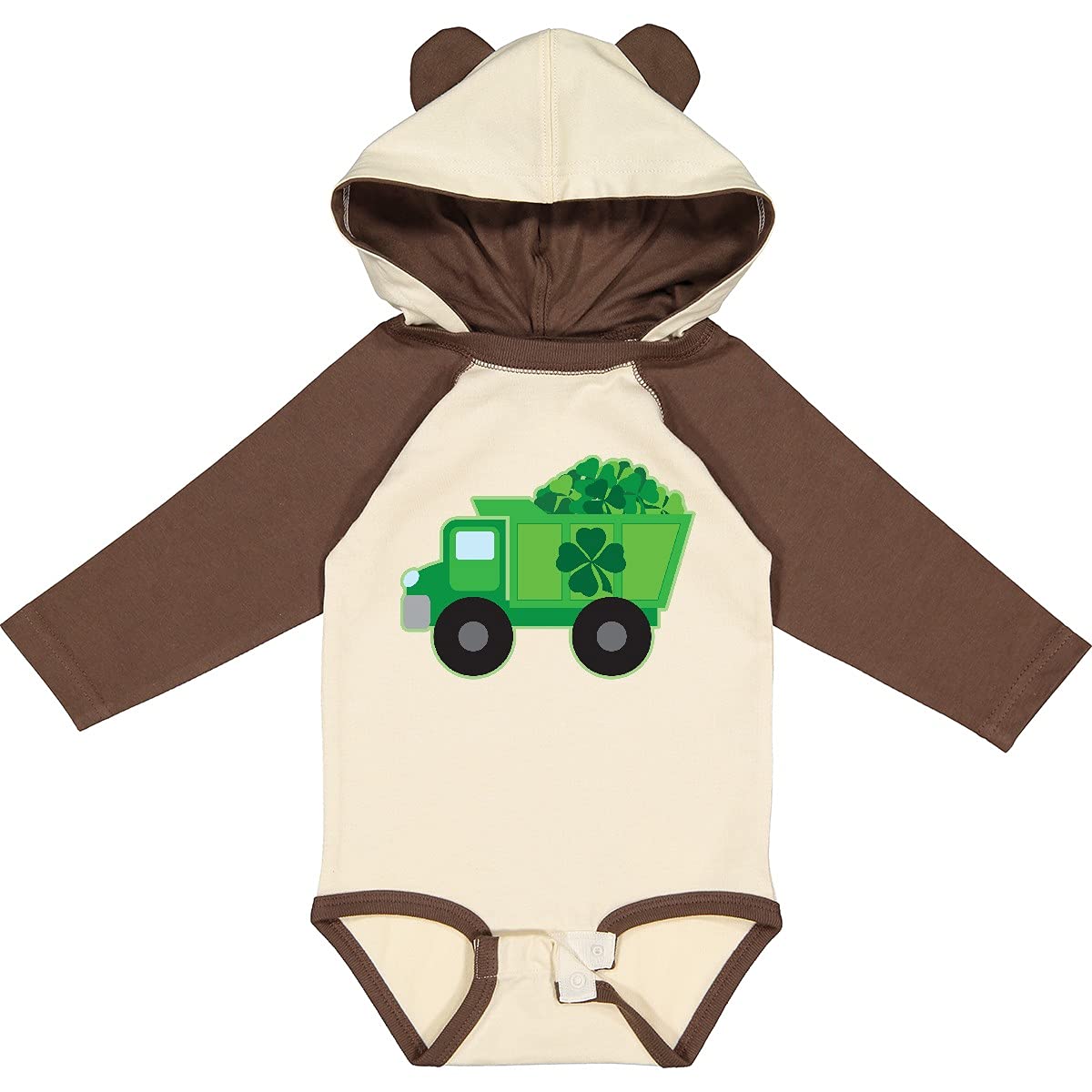 Inktastic St. Patrick's Day Irish Clover Dump Truck Baby Bodysuit - Long Sleeve Creeper for Boys & Girls - Perfect for Holiday Photos, Parties & Festive Celebrations