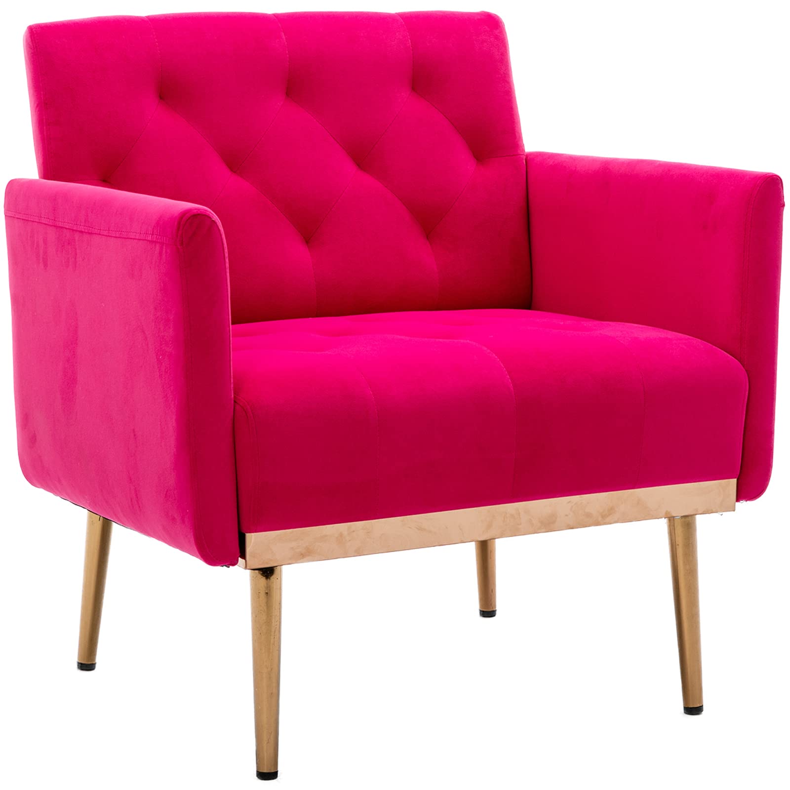 Luxury Velvet Accent Chair with Gold Metal Legs - Modern Single Sofa Chair for Living Room, Bedroom & Office - Small Space Armrest TV Chair - Rose Red Home Decor for Apartments, Reading Nooks & Coffee Shops