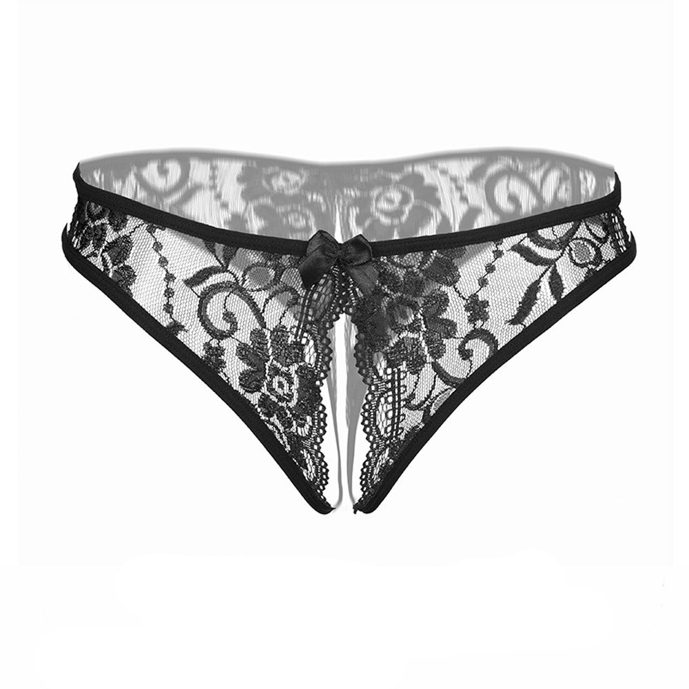 Sexy Lace Thong Underwear for Women - Comfortable Ladies Panties with Word Design - Black One Size - Perfect for Date Night & Intimate Moments