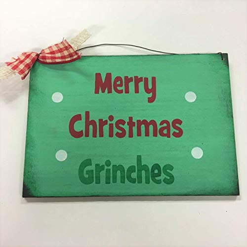 Festive Grinch Wooden Wall Sign - Christmas Winter Home Decor