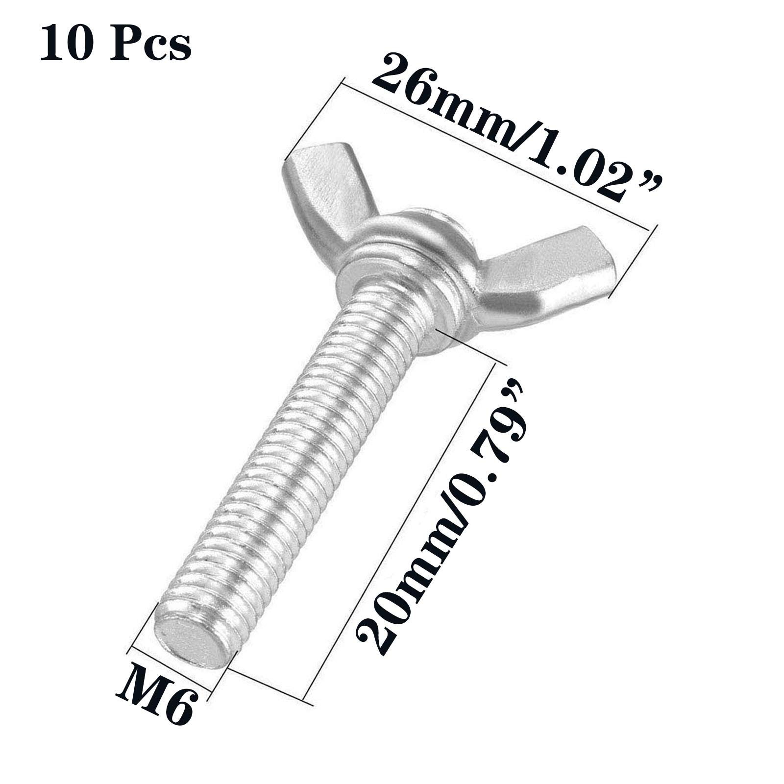 10pcs M6-1.0x20mm 304 Stainless Steel Wing Bolts - for Machinery & DIY Projects